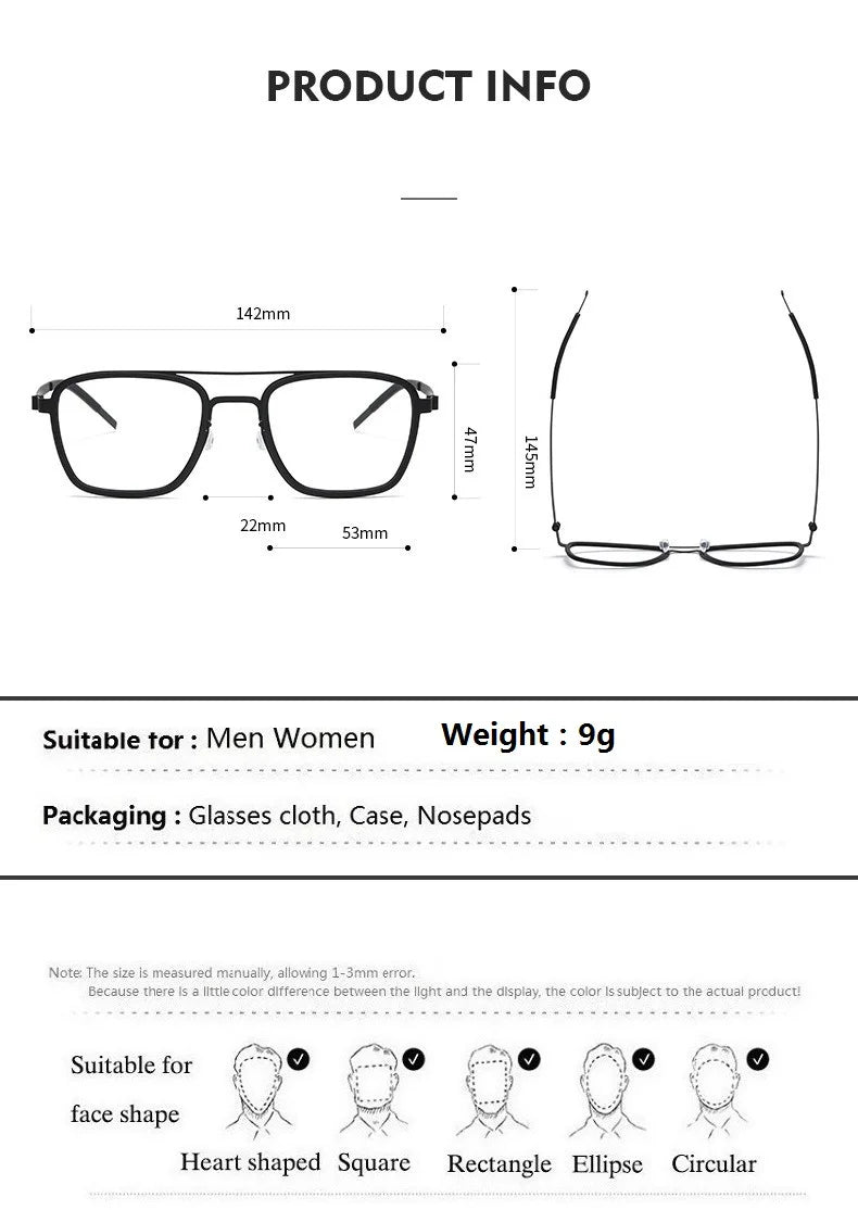 Aimee Unisex Full Rim Square Double Bridge Titanium Acetate Eyeglasses 9708 - Lightweight Durable Glasses for Men & Women - Perfect for Reading, Work, and Everyday Fashion