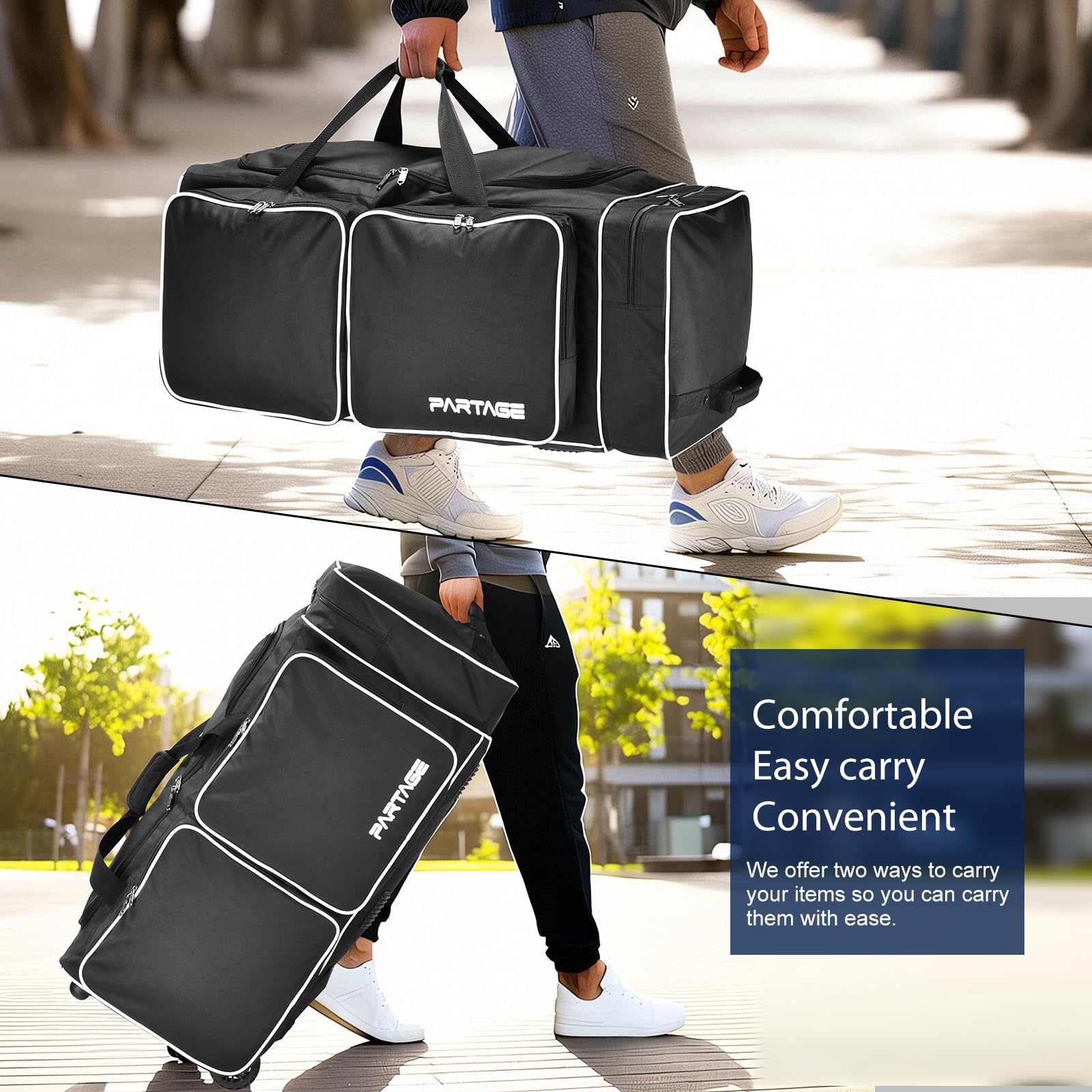 33 Inch Wheeled Hockey Duffle Bag with Separate Shoe Compartment - Large Travel Hockey Gear Bag for Players & Coaches - Perfect for Ice Rink, Tournaments & Gym (Black)