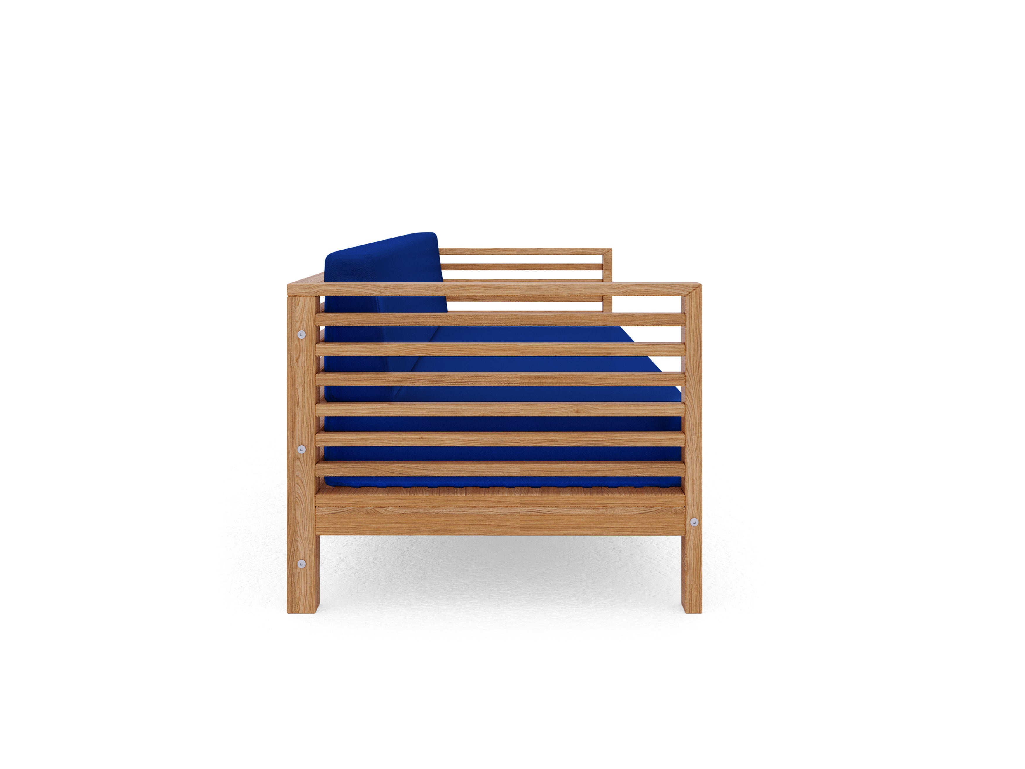 Sylvie 3-Person Teak Outdoor Sofa with Sunbrella True Blue Cushions - Patio Furniture for Garden, Poolside & Backyard Relaxation