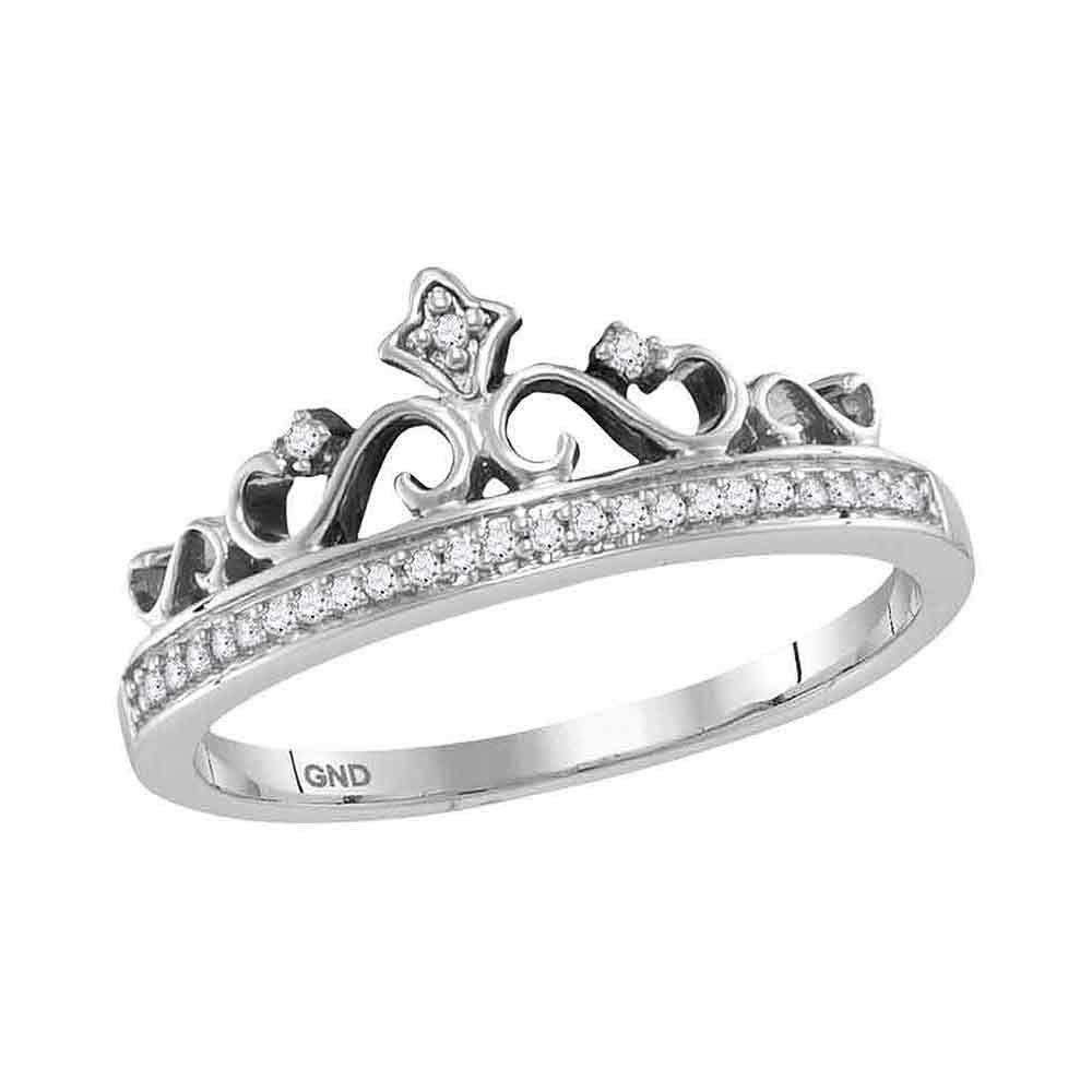 10K White Gold Women's Round Diamond Crown Band Ring - 1/10 CTTW - Perfect for Engagement, Wedding, Anniversary & Everyday Elegance
