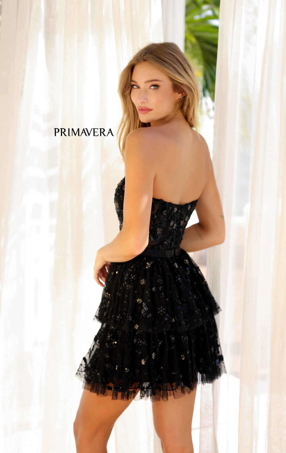 Primavera Women's Beaded Ruffle Skirt Short Dress - Elegant Party Wear for Cocktail Events & Summer Vacations