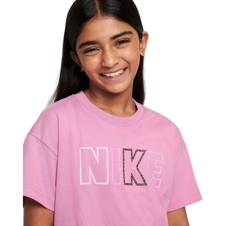 Nike Kids' Femme Pop Pink T-Shirt - Soft Cotton Tee for Girls, Trendy Casual Wear for School, Play & Everyday Outfits