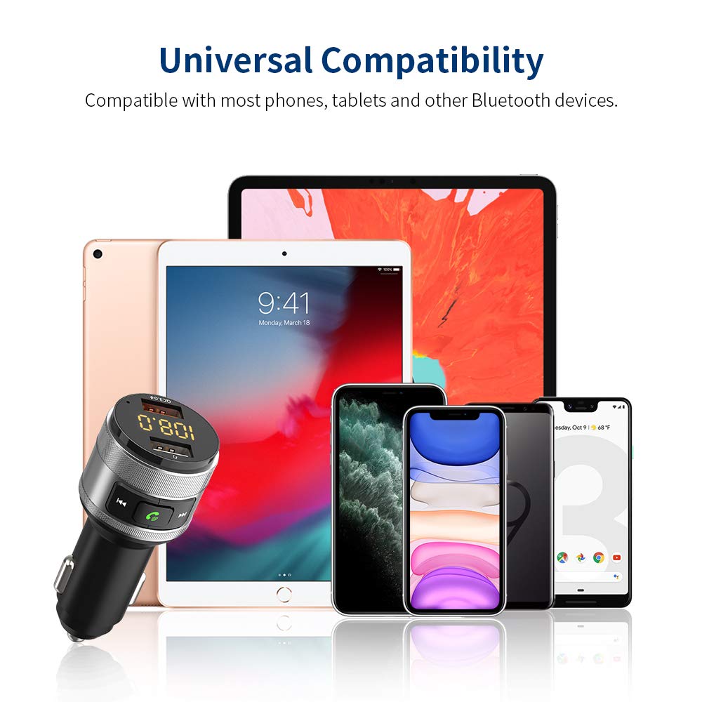 ZeaLife Bluetooth FM Transmitter for Car - QC 3.0 Fast Charger with Hands-Free Calling & Music Player | Perfect for Road Trips & Commuting