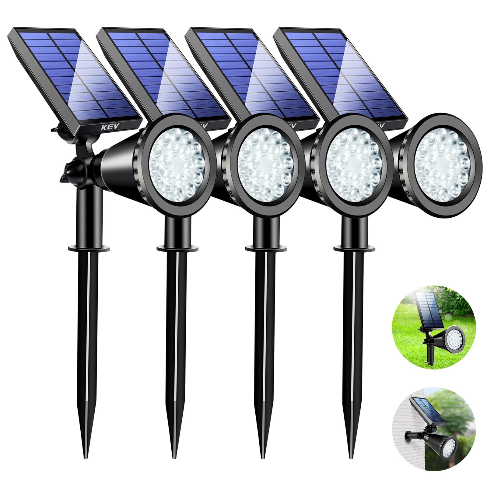 800 Lumens Solar Spot Lights Outdoor - 18 LED Solar Flood Lights with 2 Modes, Adjustable Angle & IPX65 Waterproof - Solar Spotlight for Driveway, Backyard, Patio, Garden, Tree, Garage (Cool White, 4 Pack) - Perfect for Landscape Lighting, Pathway Illumination & Security Lighting