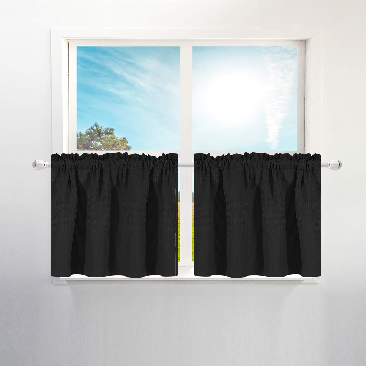 Waterproof & Washable Waffle Weave RV Window Curtains - Black 36