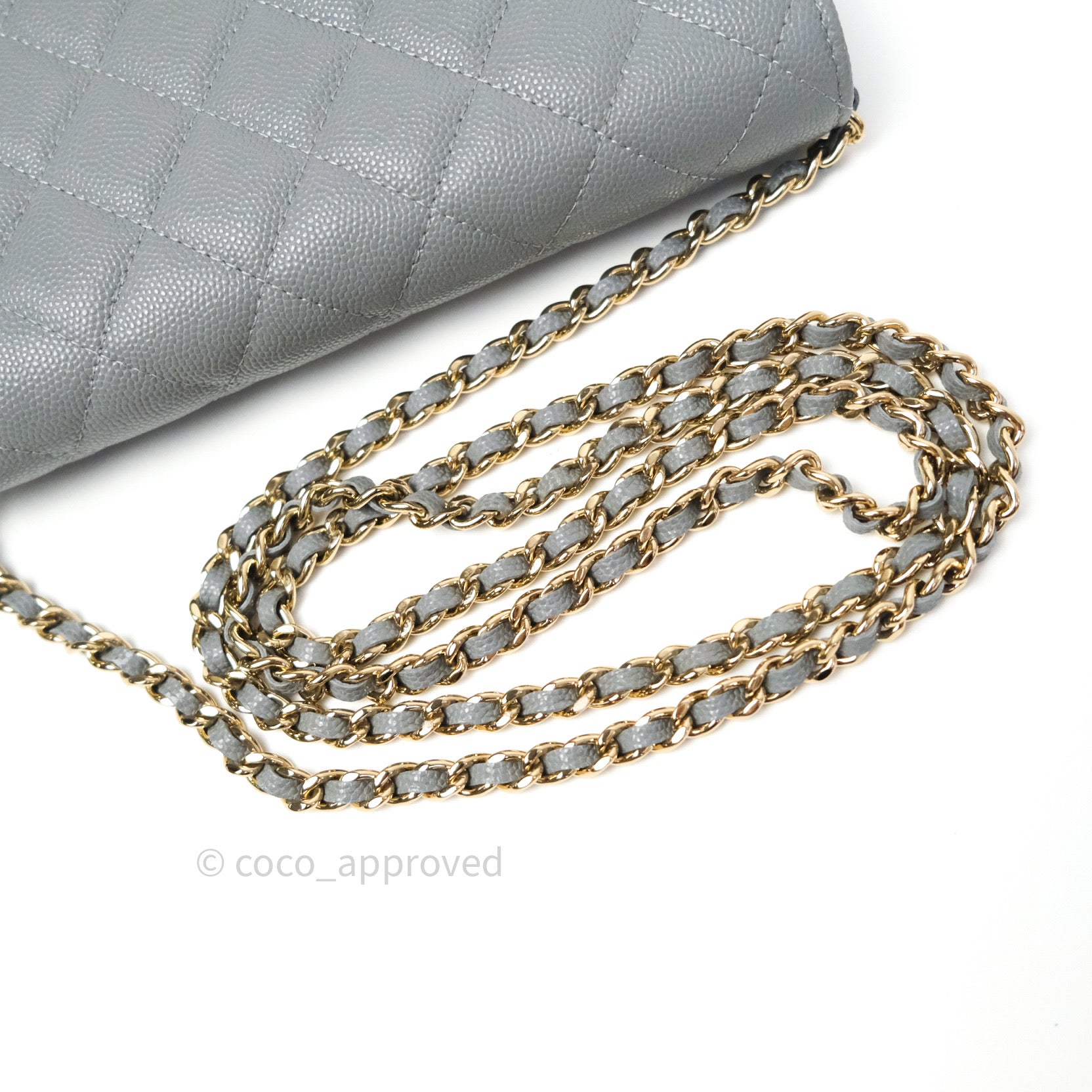 Chanel Caviar Quilted Wallet on Chain WOC in Grey with Light Gold Hardware - 20C Collection | Luxury Crossbody Bag for Women, Perfect for Evening Events & Daily Use