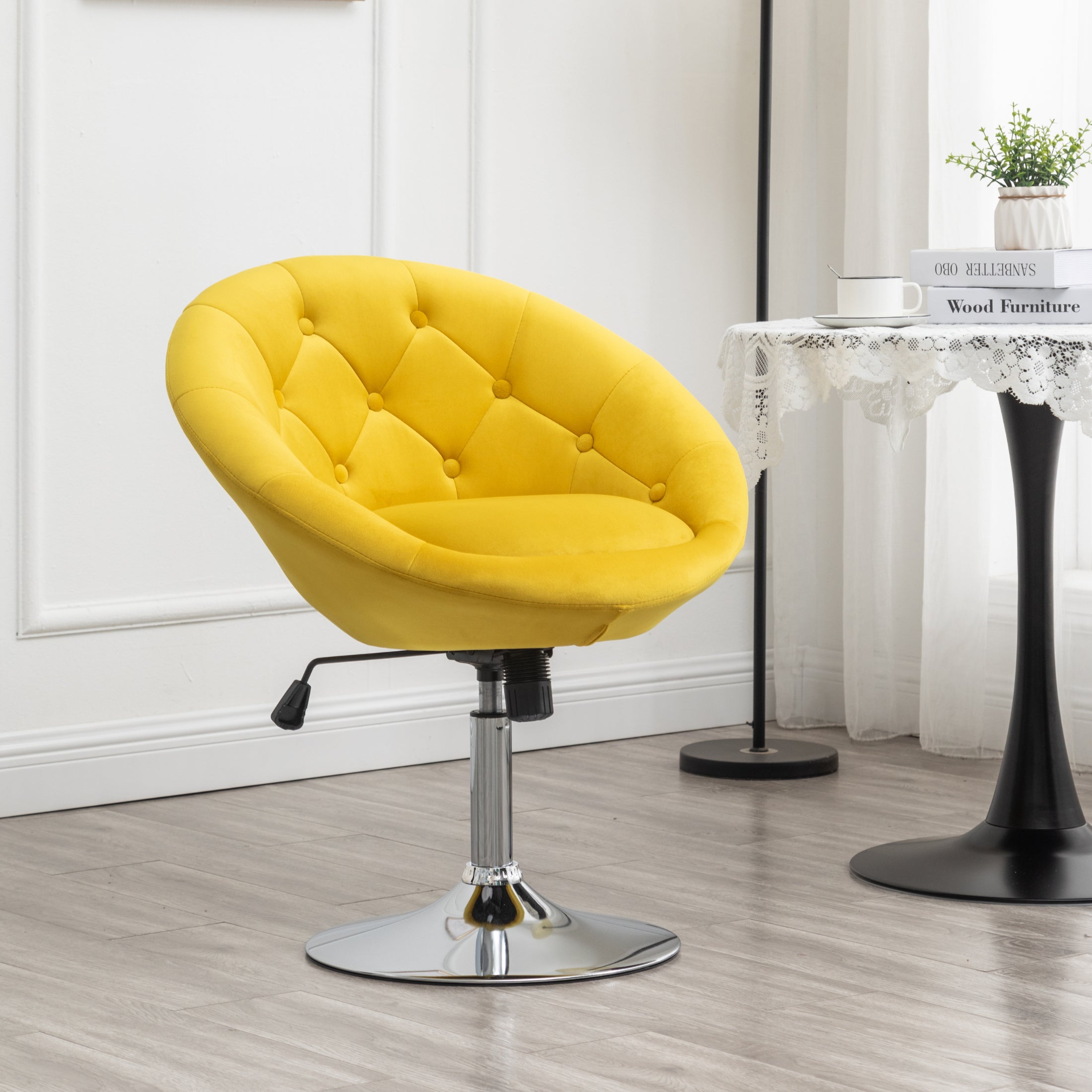 Roundhill Furniture Noas Velvet Upholstered Tufted Back Swivel Accent Chair - Modern Living Room Lounge Chair for Home Office, Bedroom & Reading Nook