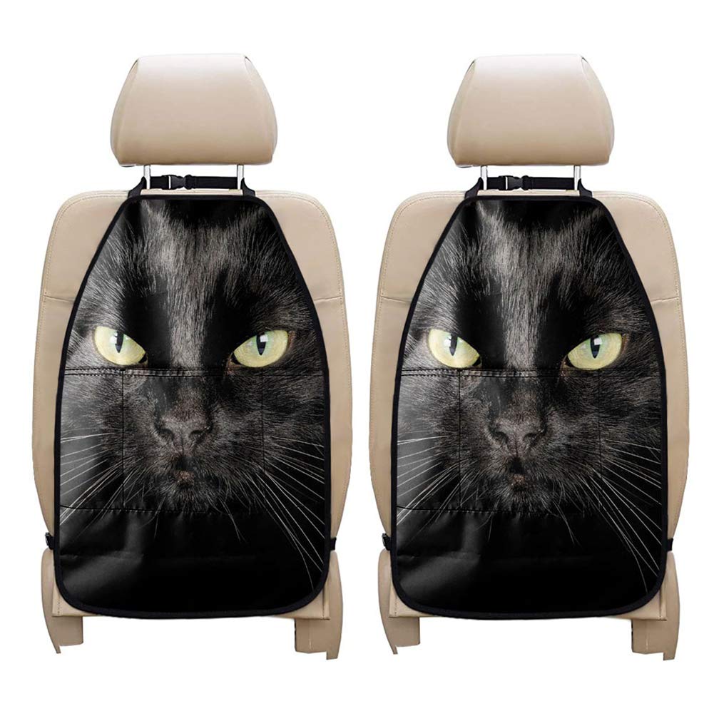 Coloranimal Black Cats Kick Mat - 2 Pack Car Seat Back Protector for Cars, Trucks & SUVs | Waterproof Seat Organizer with Storage Pockets | Durable Backseat Kick Pads for Kids & Pets | Perfect for Road Trips, Family Travel & Pet Protection