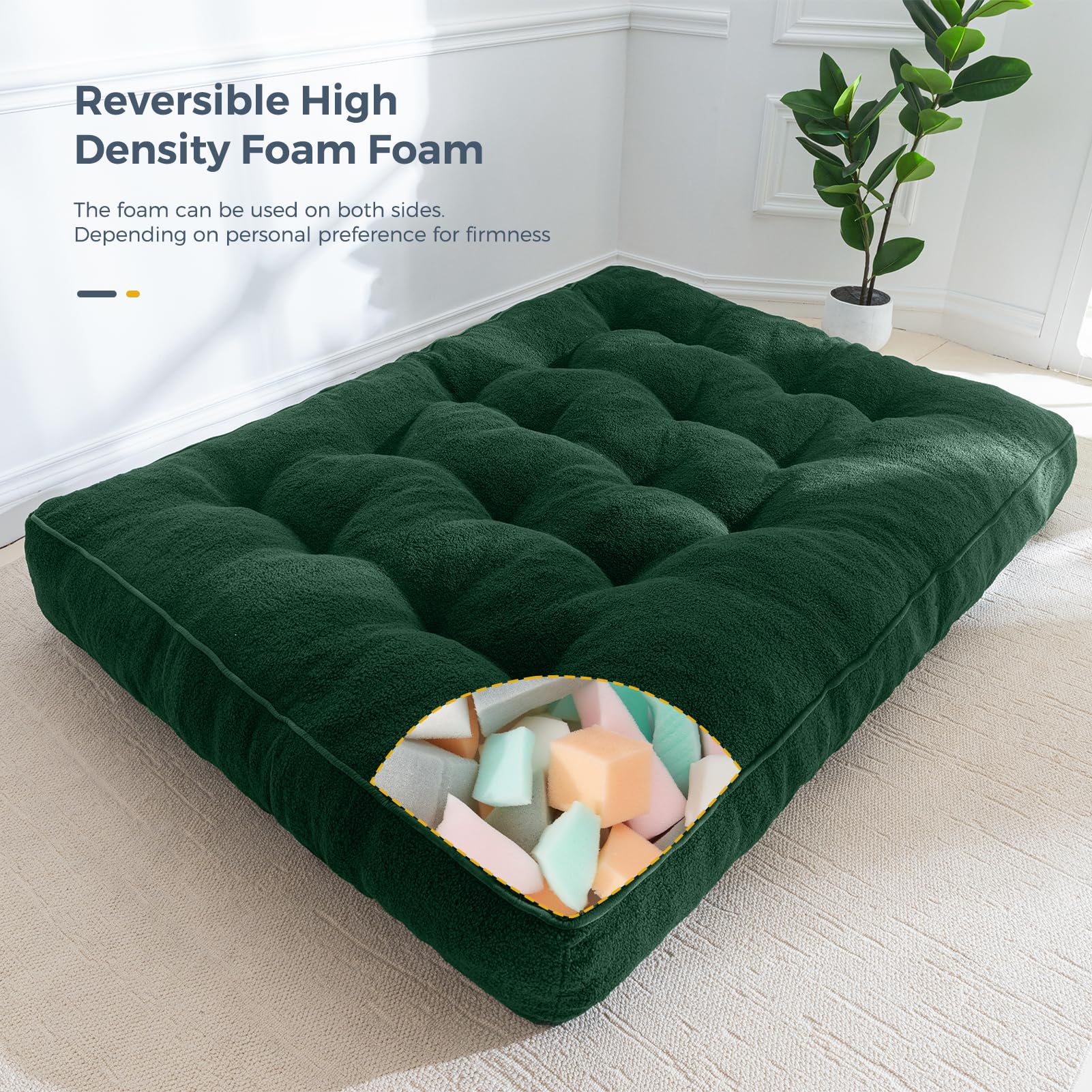 MAXYOYO 8 Inch Full Size Futon Mattress - Ultra Thick Boucle Sofa Bed Mattress with Shredded Foam Filling for Adults (Green, Frame Not Included) | Perfect for Guest Rooms, Dormitories, Small Apartments & Floor Sleeping