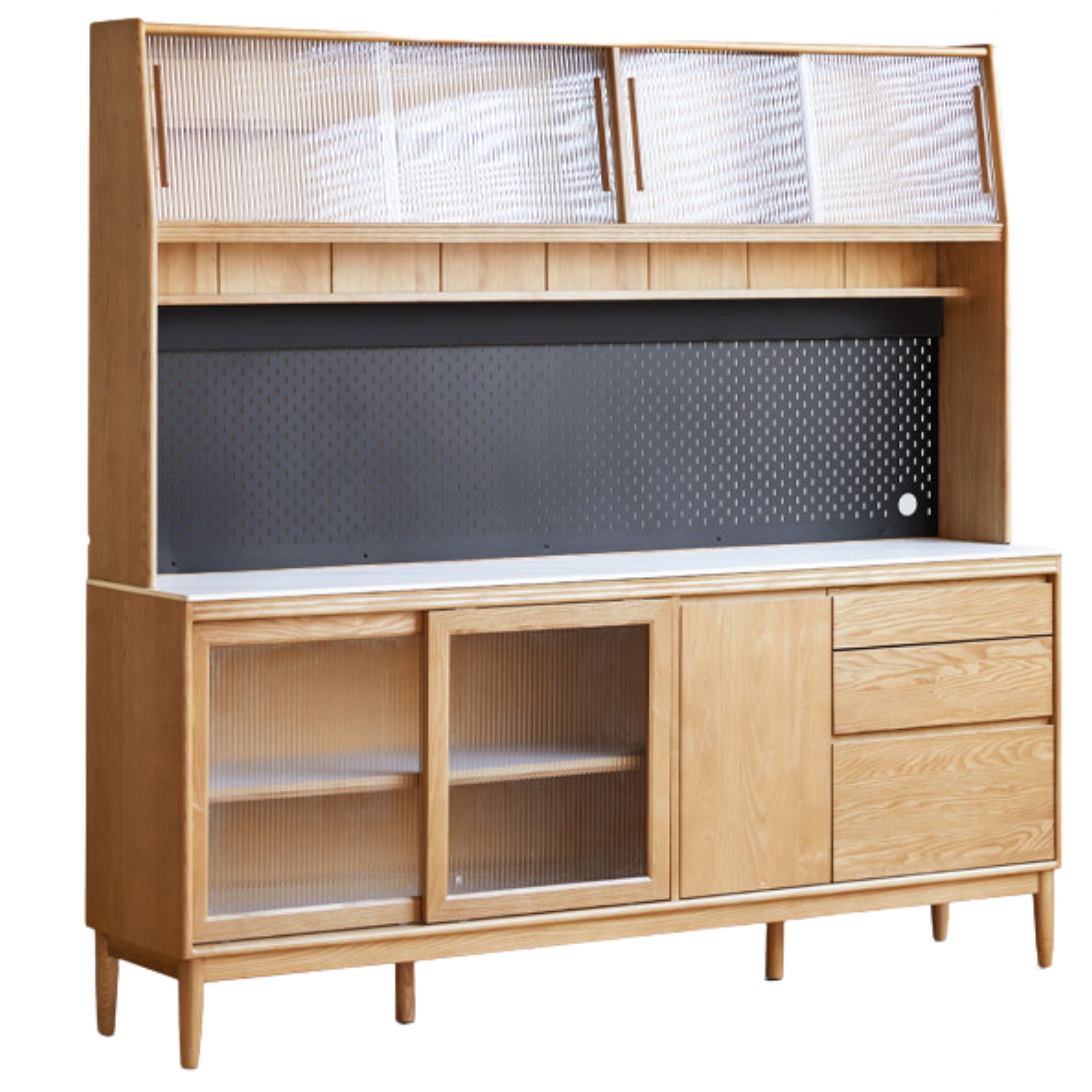 Oak Solid Wood Large Capacity Storage Sideboard - Rustic Buffet Cabinet for Dining Room, Living Room & Entryway Storage