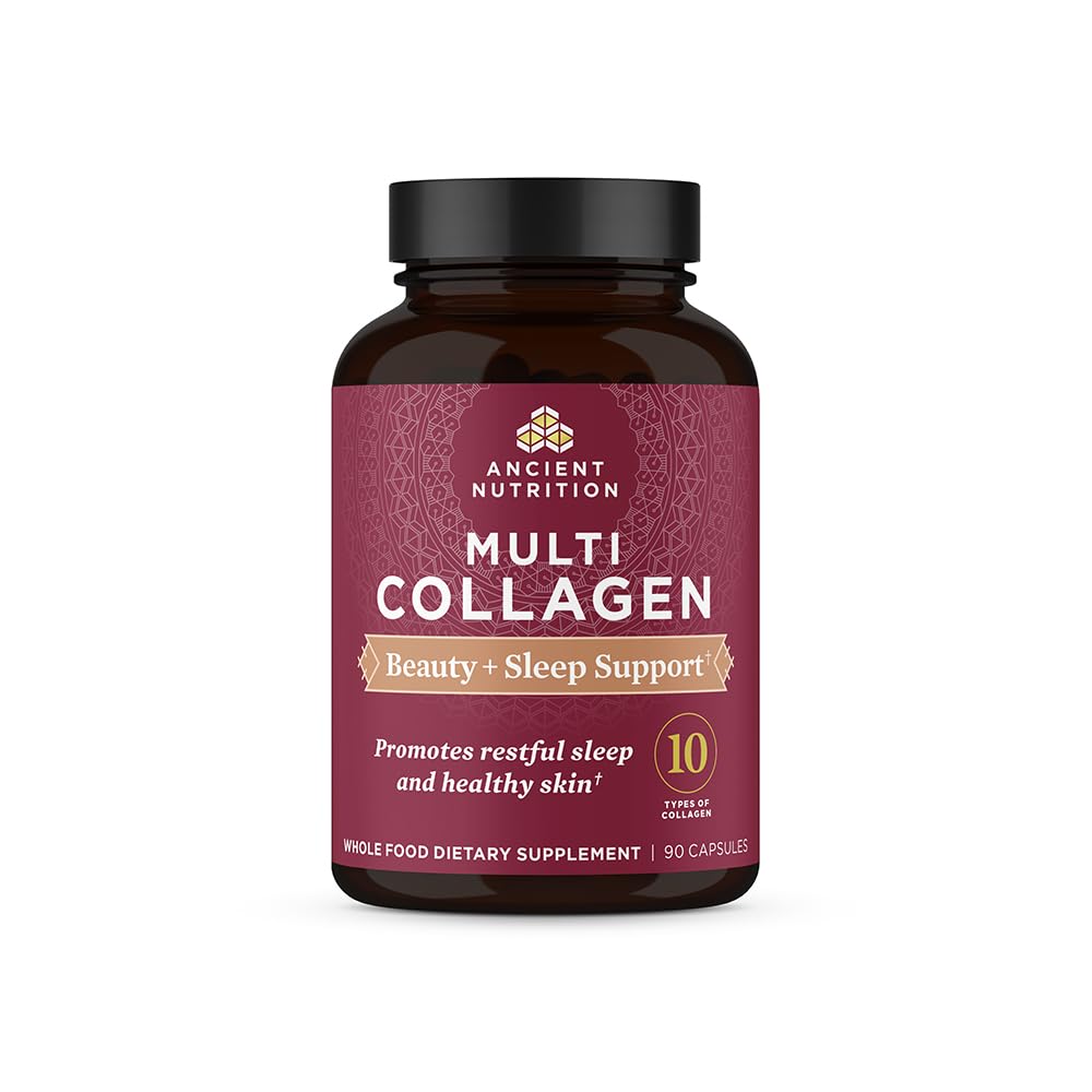 Ancient Nutrition Collagen Pills for Hair Growth, Skin Hydration & Nail Strength - 90 Count Collagen Supplement with Magnesium for Beauty Sleep - Supports Healthy Skin, Strong Nails & Deep Sleep - Paleo, Keto & Gluten Free - Perfect for Nighttime Routine & Anti-Aging Care