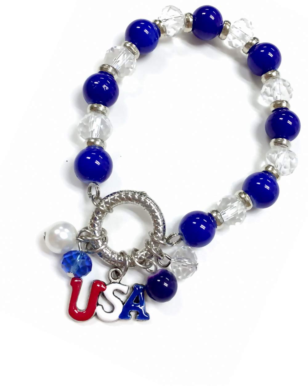 Linpeng Charm Bracelets for Women - Elegant Blue, Red & Clear Crystal Beaded Bracelet | Adjustable Wristband for Gifts, Parties & Everyday Wear