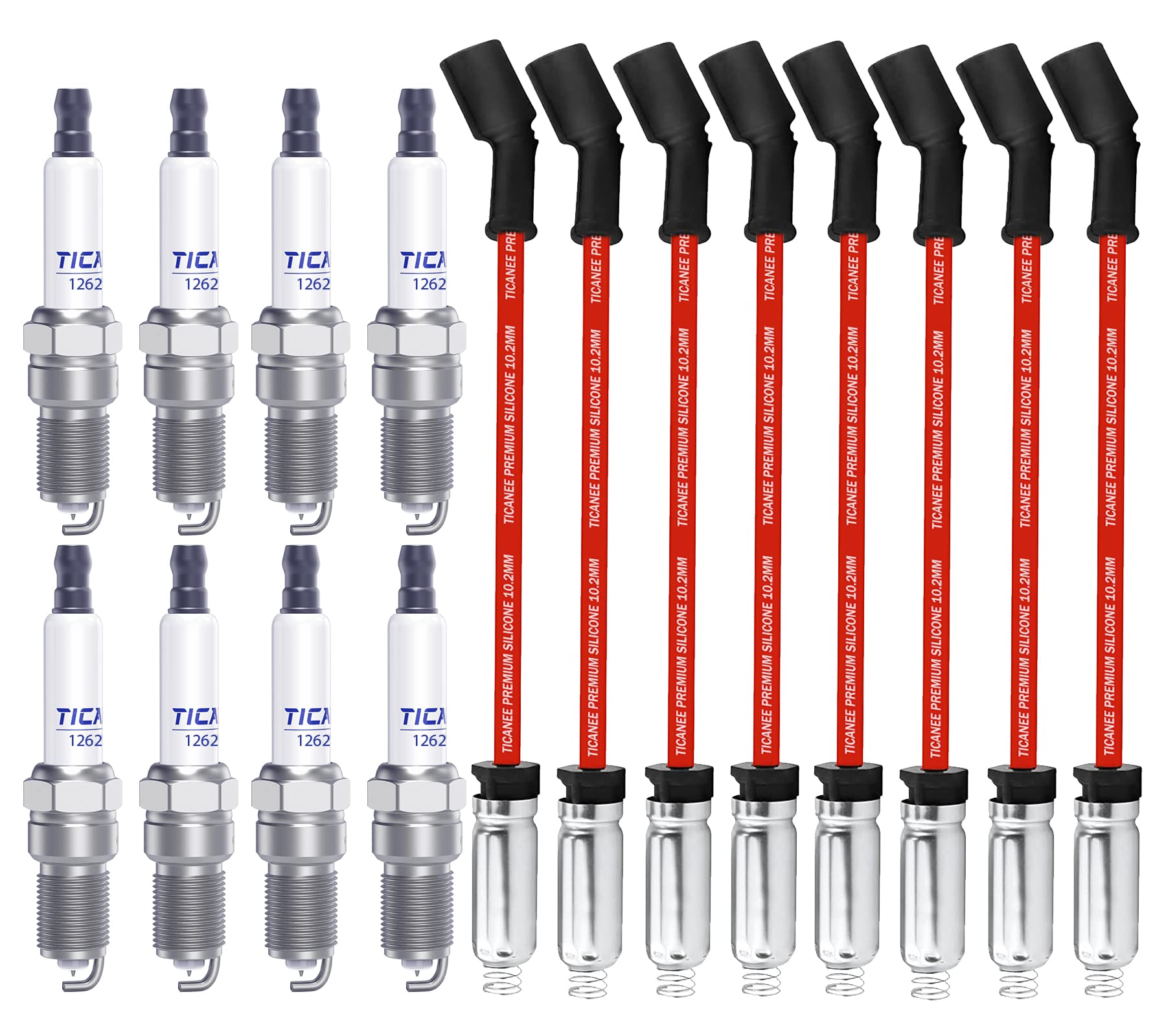 High-Performance Iridium Spark Plugs & Wires Set for Chevy 5.3L 4.8L 6.0L Engines - Compatible with Silverado 1500, Suburban, Avalanche, Tahoe, GMC Yukon & Sierra (Part# 41-110, 12621258) - Improves Engine Performance & Fuel Efficiency for Trucks & SUVs