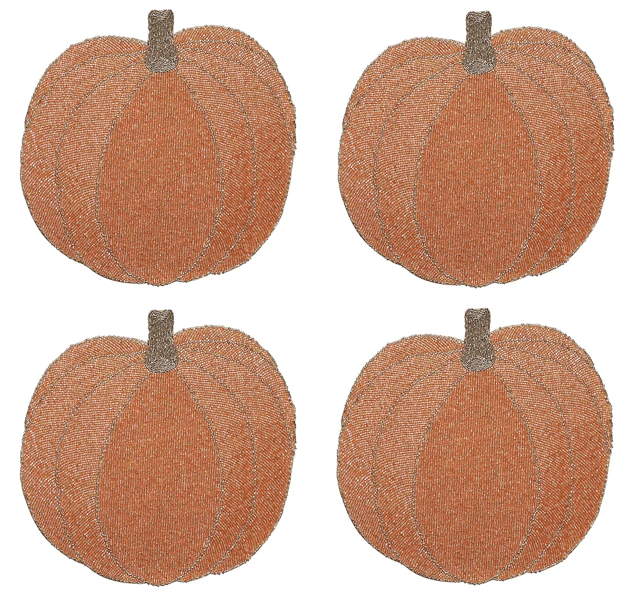 Elegant Fall & Autumn Orange Silver Pumpkin Beaded Placemats Set of 4 - Perfect for Thanksgiving Table Decor, Seasonal Centerpiece, and Harvest Dinner Party
