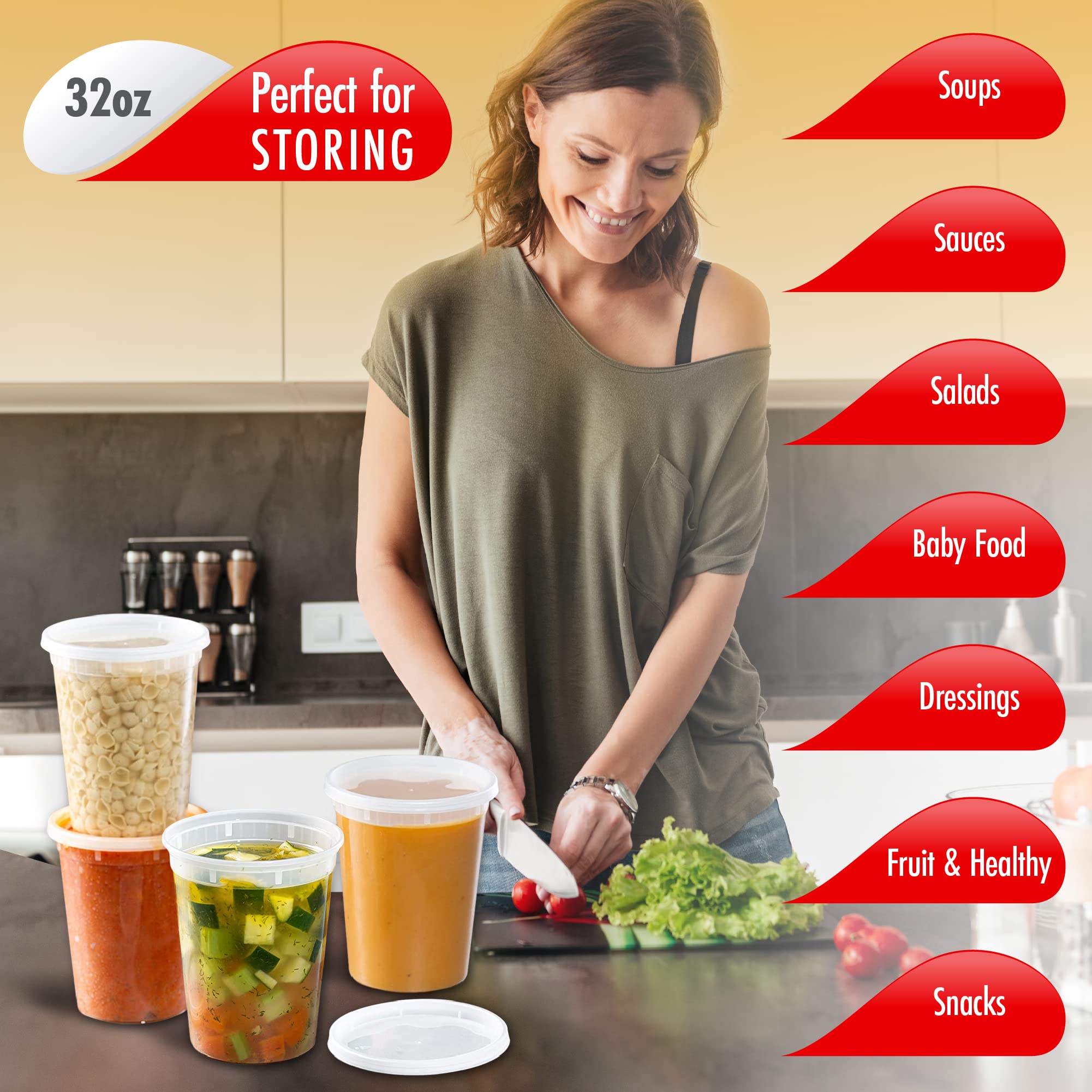 32oz BPA-Free Plastic Deli Containers with Leakproof Lids - 50 Pack, Microwave & Dishwasher Safe, Freezer Friendly, Clear Food Storage Containers for Meal Prep, Restaurant Takeout, Leftovers & Bulk Food Storage