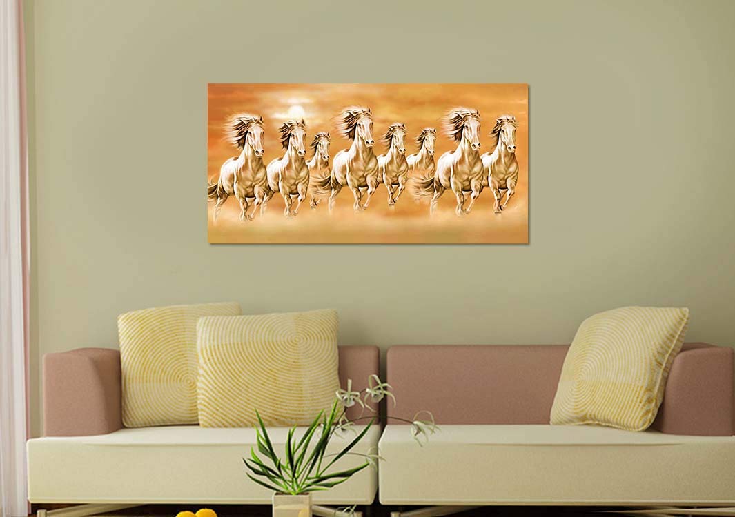 Feng Shui Eight Horse Canvas Painting - Handmade Wall Art for Wealth & Success - Perfect for Home, Office & Business Decor