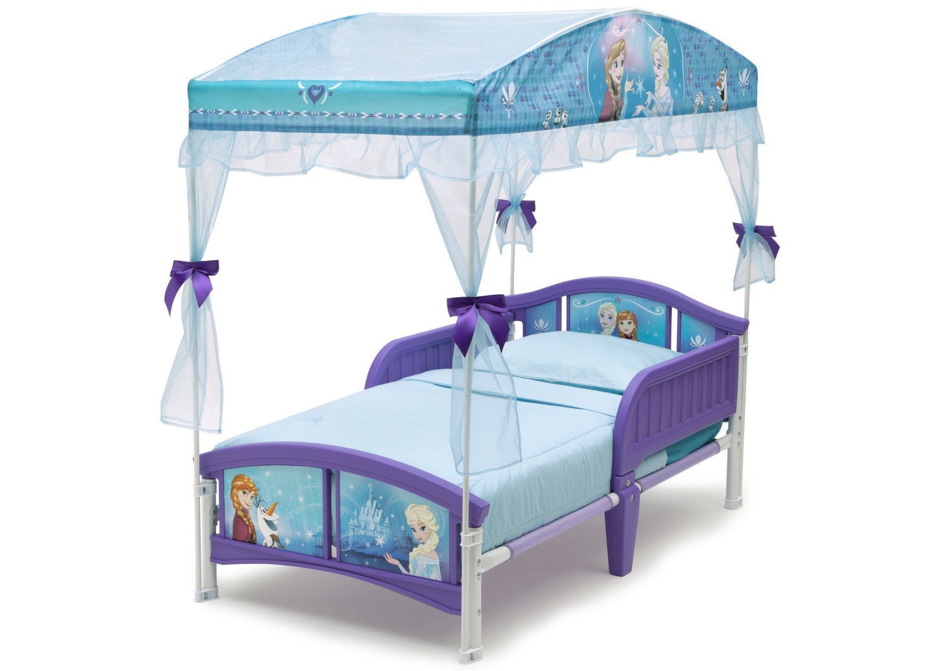Frozen Themed Toddler Canopy Bed for Girls - Disney Princess Inspired Kids Bed with Mosquito Net - Perfect for Nursery, Bedroom Decor & Birthday Gifts