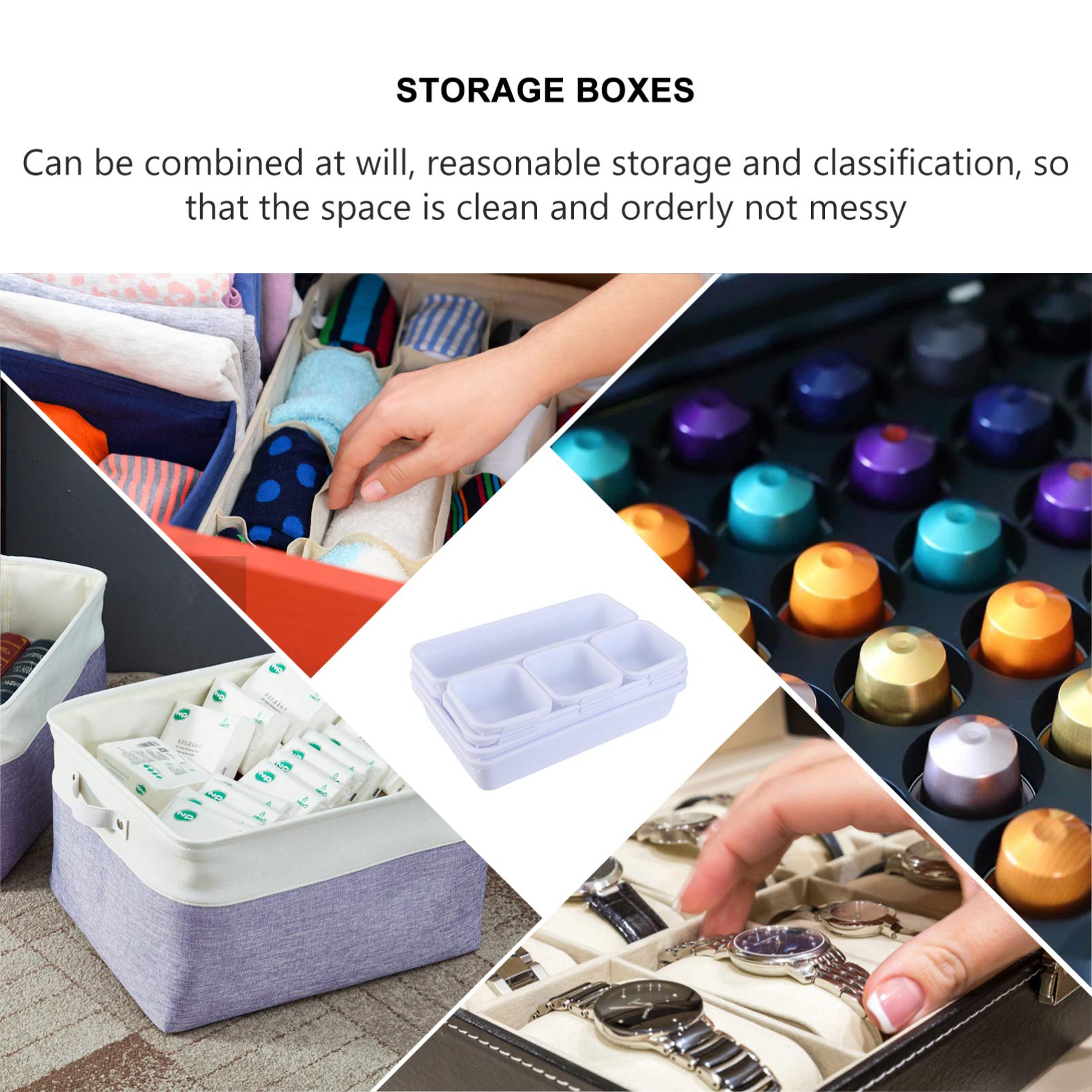 DOITOOL 8-Piece Drawer Storage Box Set - Plastic Desktop Organizer with Lid, Home Office Organization for Stationery, Makeup, Jewelry & Small Items - Perfect for Bedroom, Bathroom & Workspace