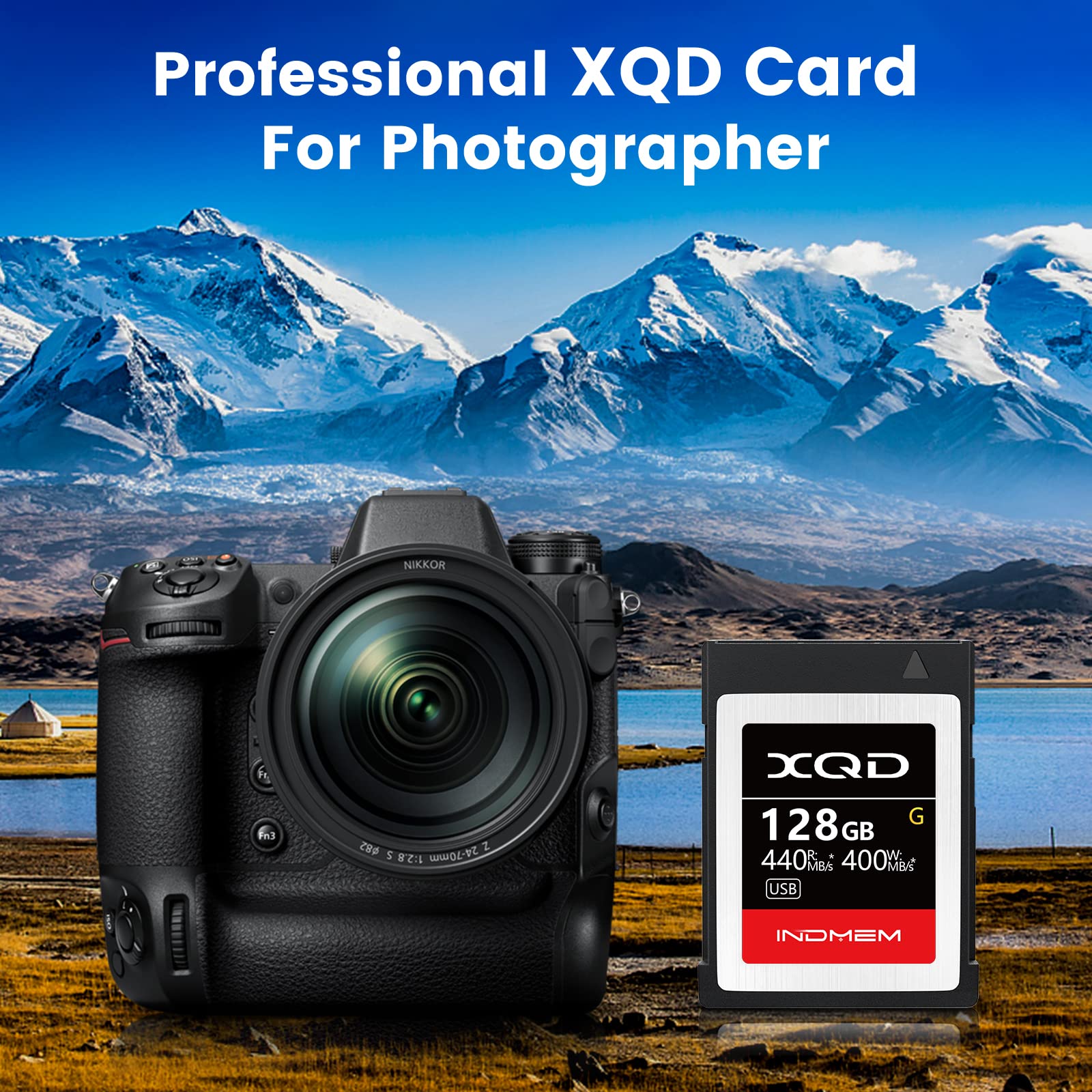 INDMEM XQD 128GB Memory Card - 5X Tough MLC XQD Flash Card with 440MB/s Read & 400MB/s Write Speed | High Performance for Professional Photography & 4K Video Recording