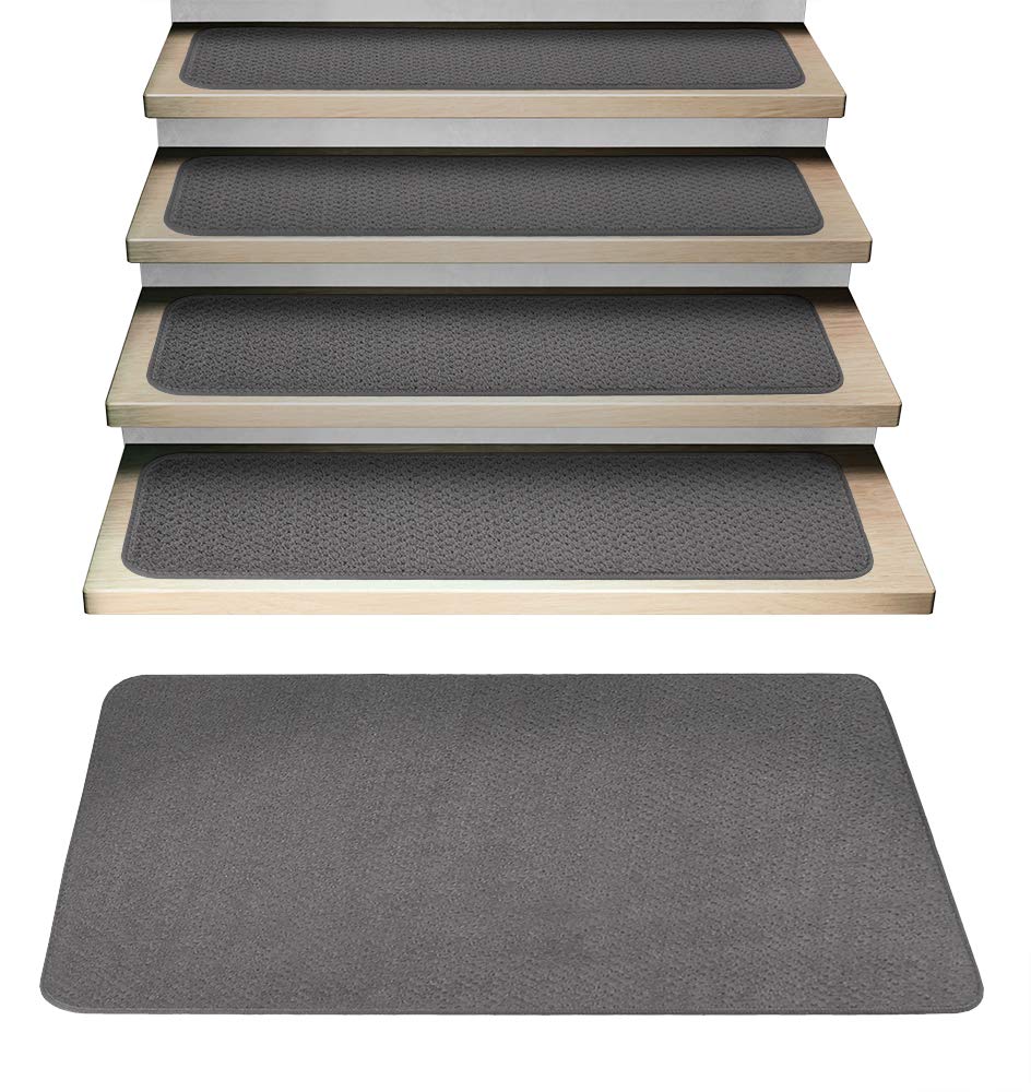 Non-Slip Carpet Stair Treads Set of 15 with Matching Landing Rug - Gray Staircase Safety Cover for Home, Pets & Elderly | Indoor Stairway Anti-Slip Solution for Wooden Steps