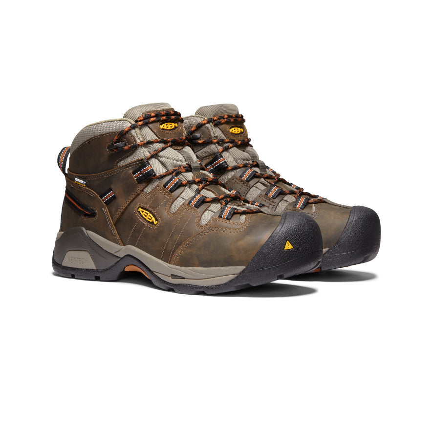 **Men's Detroit XT Waterproof Work Boots - Soft Toe, Black Olive & Leather Brown - Durable & Comfortable for Construction, Hiking & Outdoor Work**