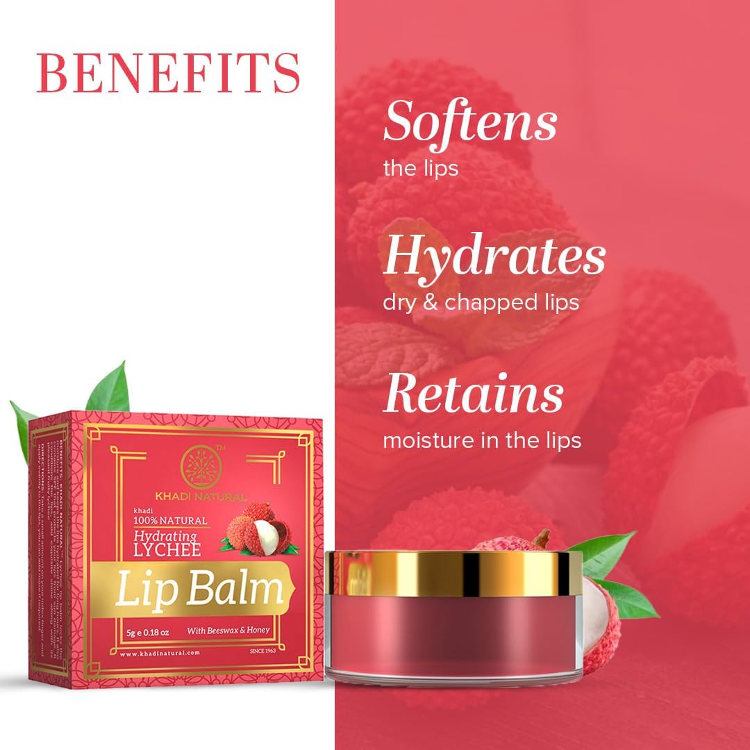 Khaddi Natural Lychee Lip Balm with Beeswax & Shea Butter - Moisturizing Lip Care for Dry, Chapped Lips - Vegan, Chemical-Free, Unisex Lip Balm (0.17oz) - Perfect for Daily Hydration & Winter Lip Protection
