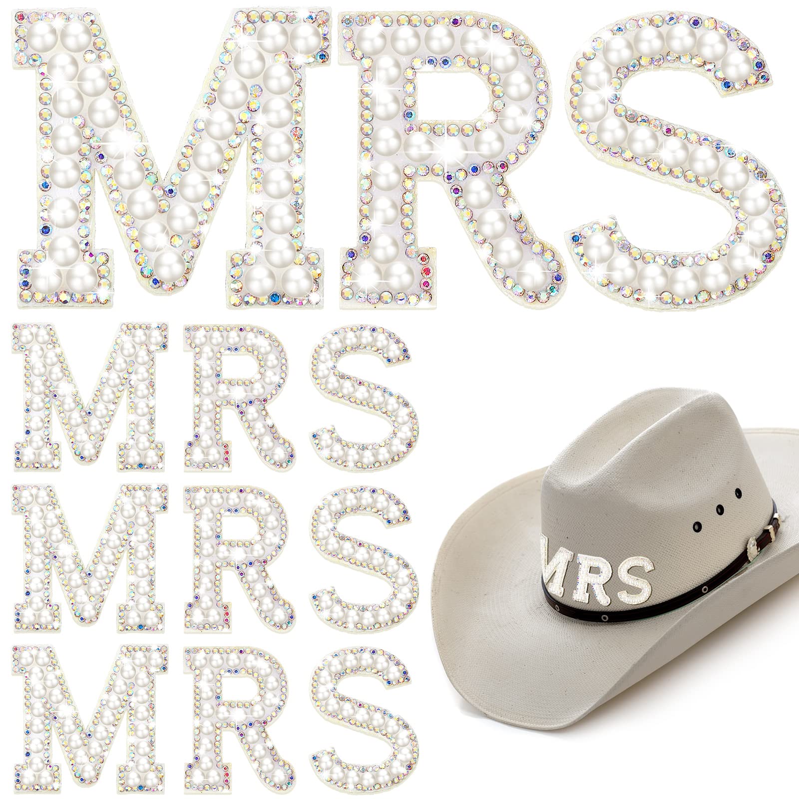 12 Pcs Pearl Letter Patches - Iron On Rhinestone Alphabet Appliques for Clothing, DIY Bride & Bridesmaid Outfits, Custom T-Shirts, Jeans & Fabric Decor - Perfect for Weddings, Parties & Crafting