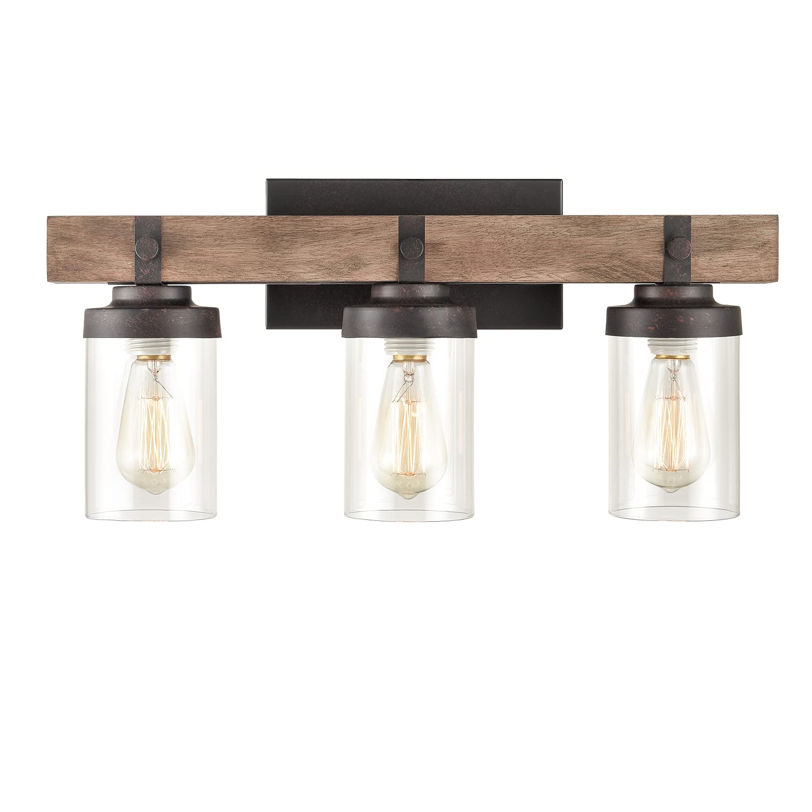HYDELITE Farmhouse Vanity Light - Black Bathroom Wall Sconce with 3 Clear Glass Shades | Perfect for Bathroom, Powder Room & Dressing Room Lighting
