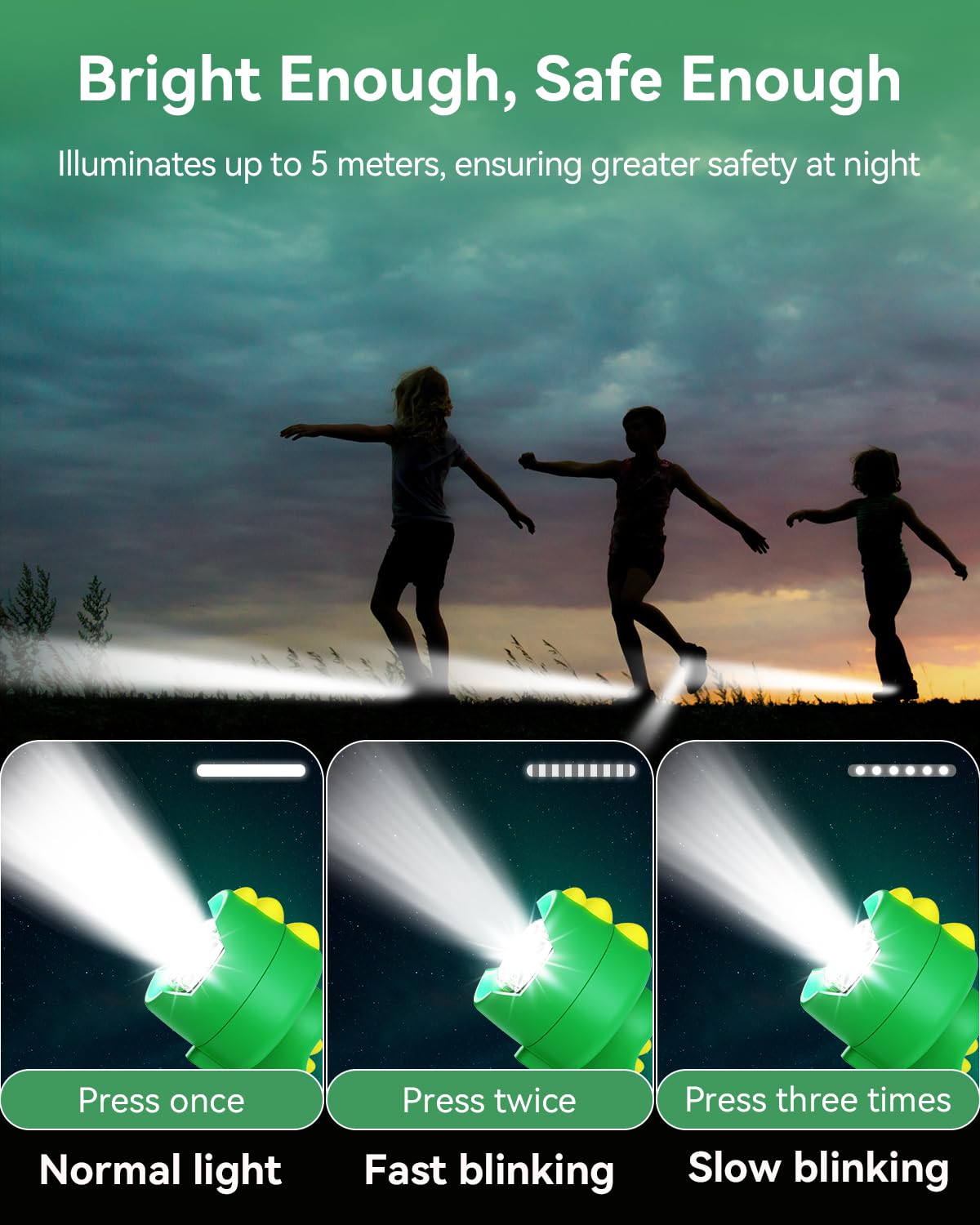 Dinosaur Shoe Lights for Kids - 2 Pack Waterproof IPX5 LED Shoe Flashlights for Camping, Running & Night Activities - Fun Shoe Decorations & Safety Accessories