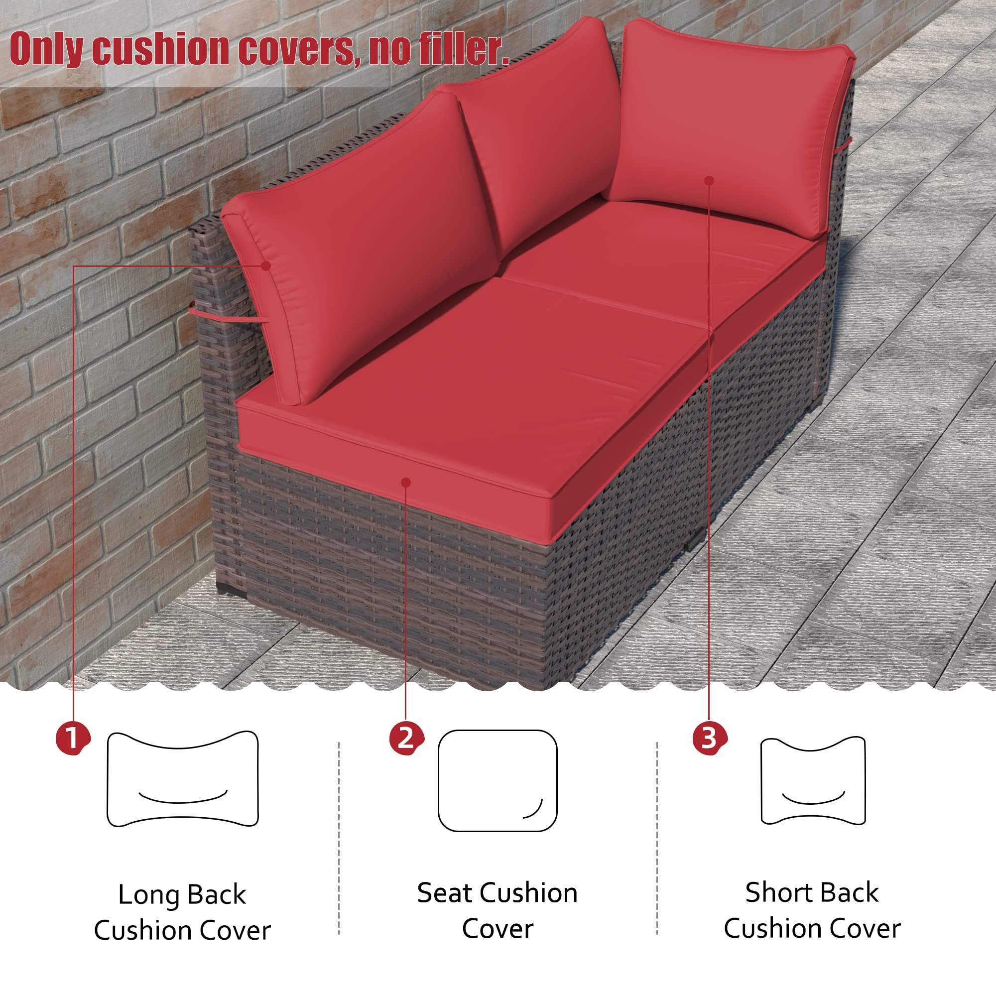 11-Piece Outdoor Cushion Covers Set - Waterproof & UV Resistant Patio Furniture Replacement Covers for Sofa, Chair & Back Pillows - Perfect for Garden, Deck, Poolside & Outdoor Living Spaces (Red)