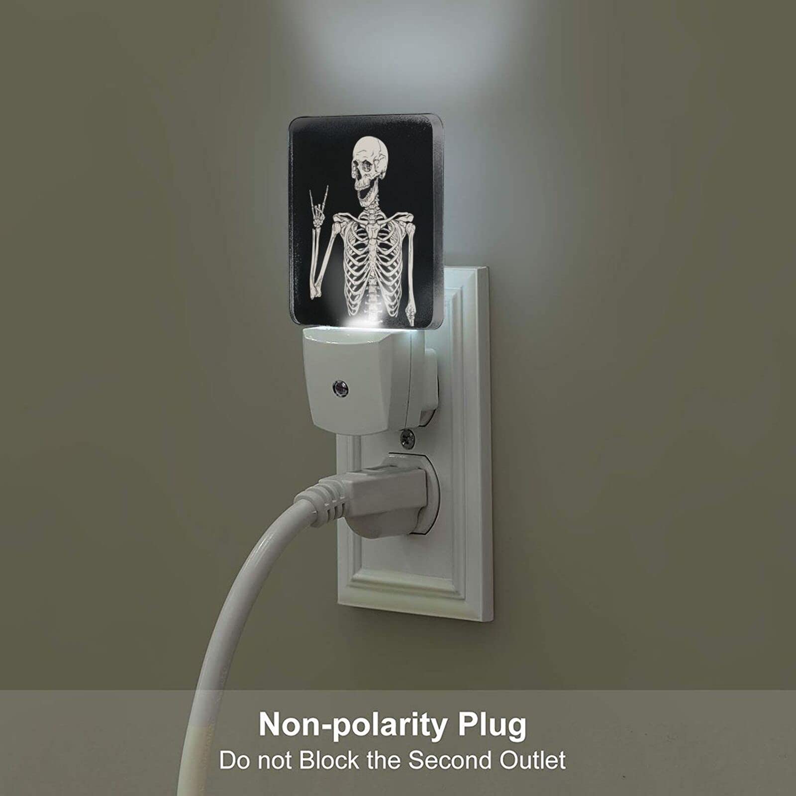 Boho Skeleton Skull Night Light Set of 2 - Auto Sensor LED Plug-in Lamp with Dusk-to-Dawn Feature for Bedroom, Bathroom, Kitchen, Hallway & Stairs - Perfect for Halloween Decor, Gothic Home Decor and Spooky Room Ambiance