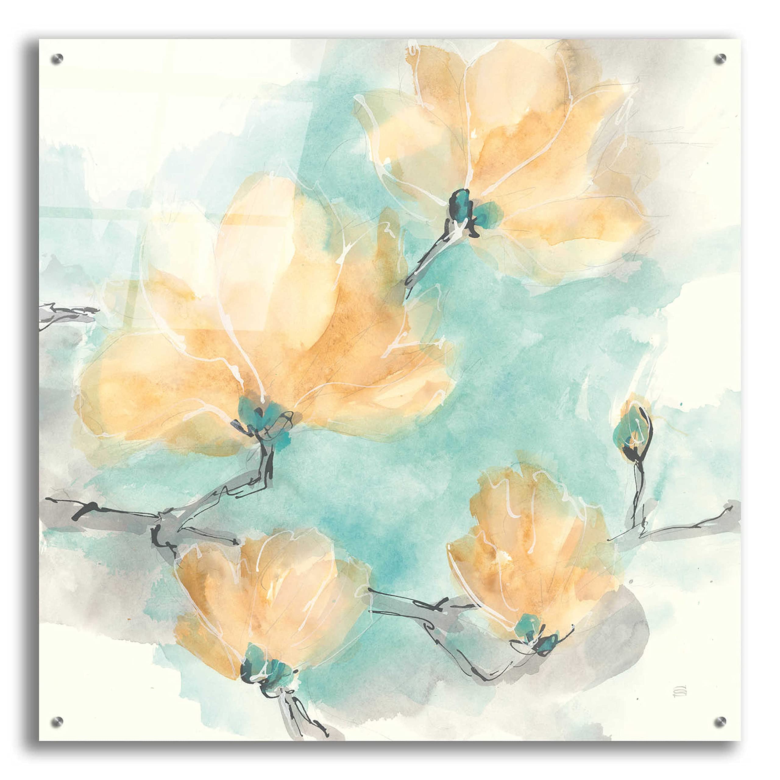 Epic Abstract Art 'Teal Buds IV' by Chris Paschke - 36x36 Inch Canvas Wall Decor - Modern Home & Office Painting for Living Room, Bedroom Decor