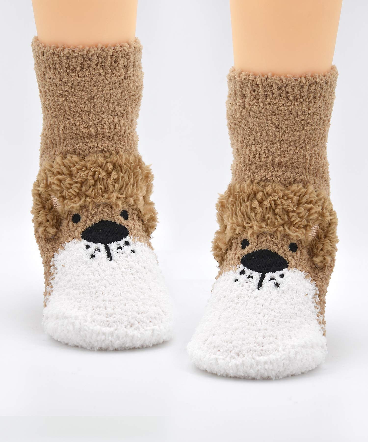 Panda Bros Girls Warm Fuzzy Fluffy Non-Slip Slipper Socks for Kids - 3 Pairs Pack | Cozy Winter Indoor & Outdoor Wear for School, Home & Sleepovers