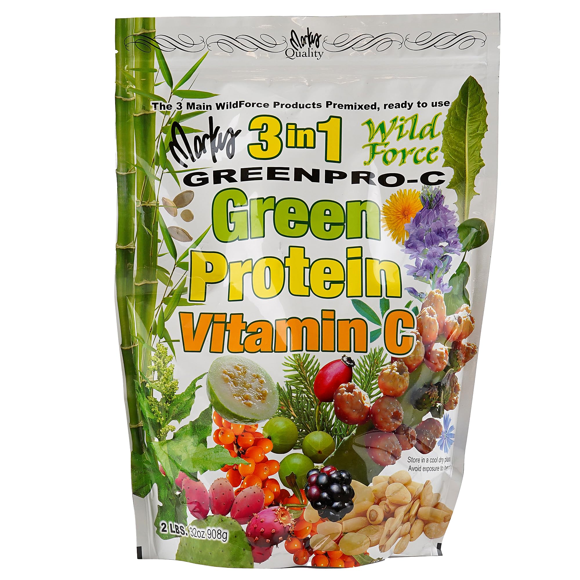 Wild Force GreenPro-C Superfood Powder - Pre-Mixed Greens, Plant Protein & Vitamin C Supplement for Energy & Immunity Boost - Perfect for Smoothies, Shakes & Post-Workout Recovery