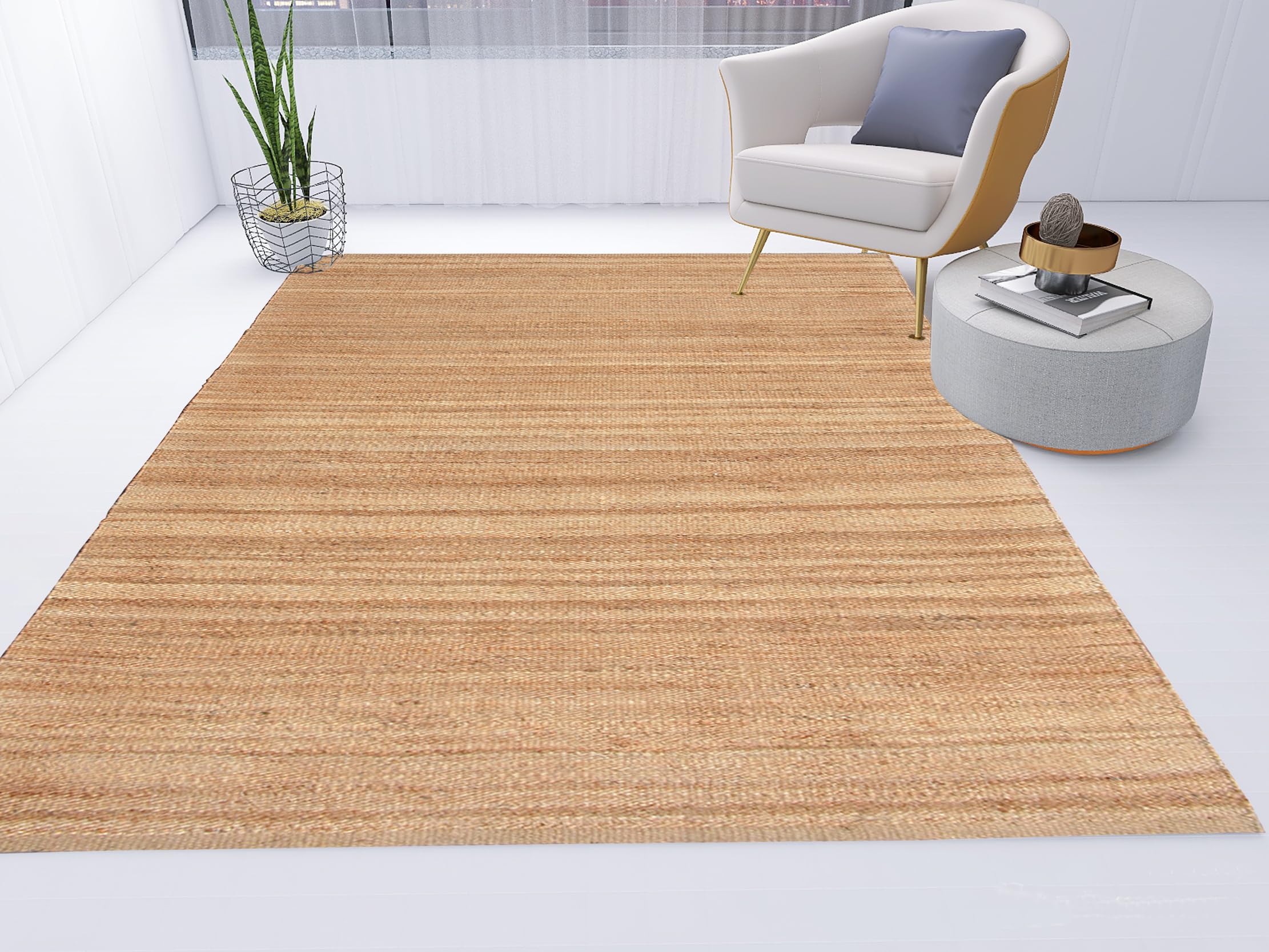 Antep Rugs Natural 6x9 Jute Area Rug - Handwoven Indoor Floor Mat, Eco-Friendly Fiber, 6'7