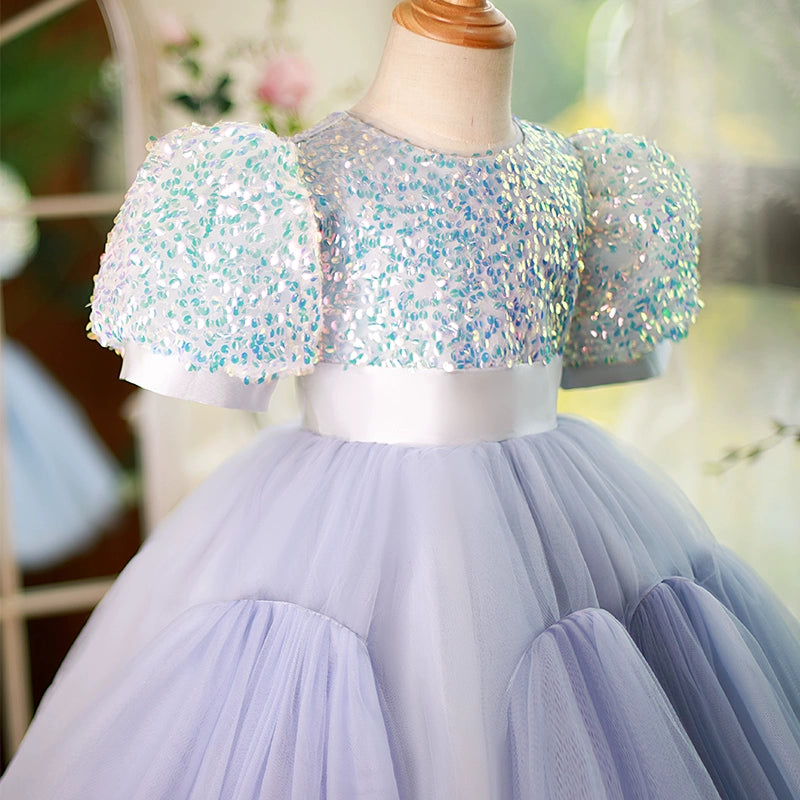 Lilac Princess Round Tulle Flower Girl Dress for Weddings, Baptisms & Special Occasions - Elegant Formal Gown for Kids