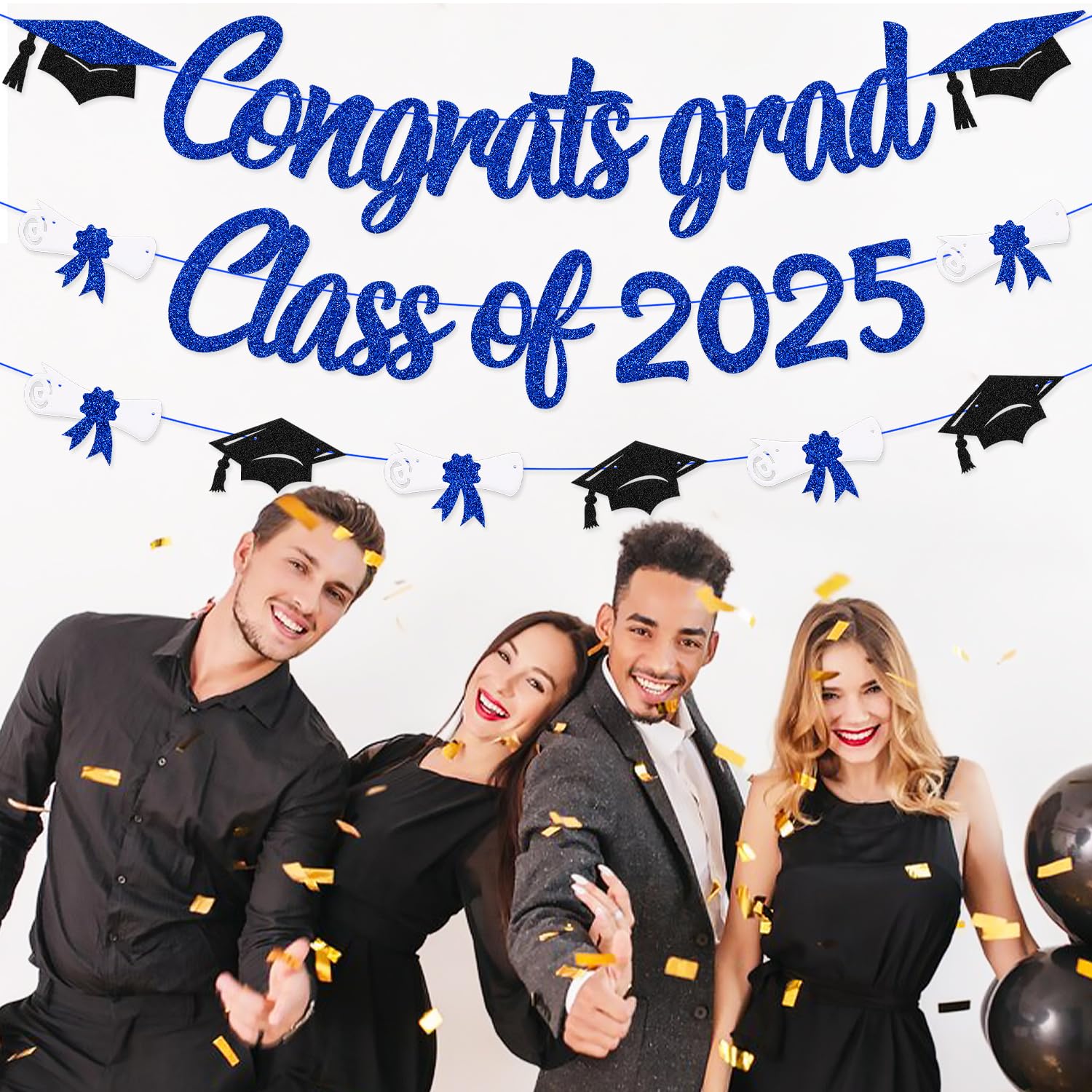 Class of 2025 Graduation Banner - Blue Cap & Diploma Themed Party Decor for High School, College & University Celebrations | Perfect for Graduation Parties, Senior Send-offs & Commencement Decorations