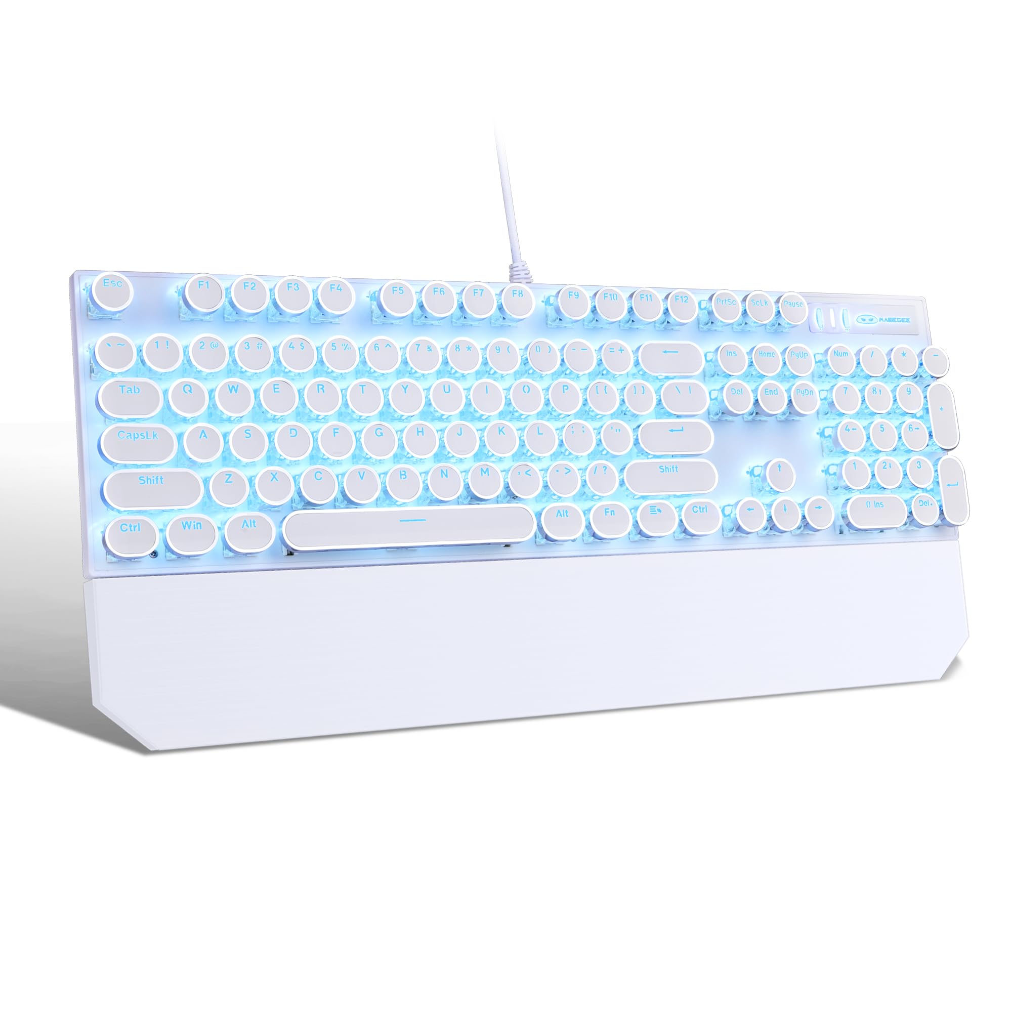Mechanical Gaming Keyboard with Blue Switch - Retro Ice Blue Backlit for PC, Mac, PS5 Gaming (White)