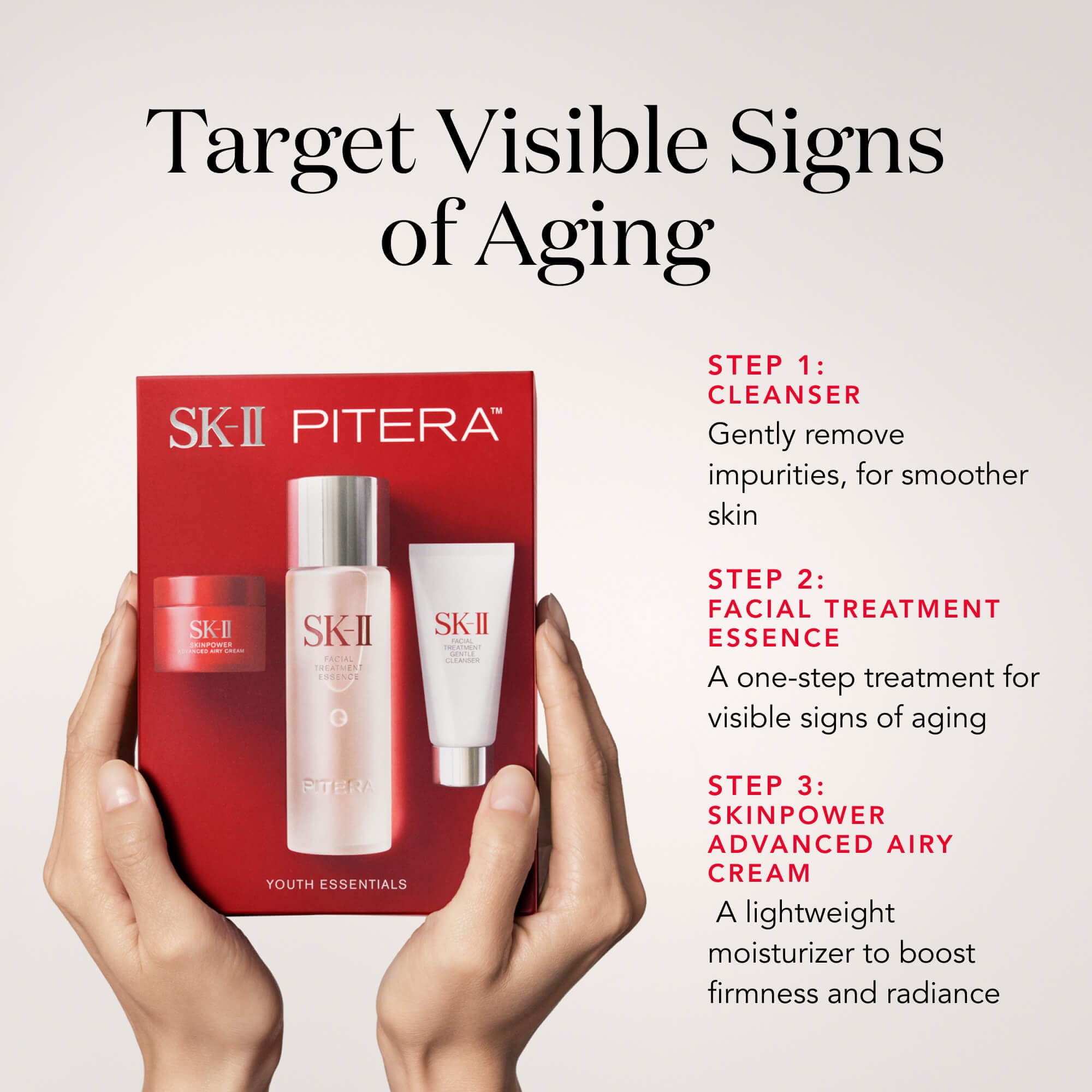 SK-II Youth Essentials Anti-Aging Skin Care Set - Facial Cleanser, Essence & Moisturizer to Reduce Wrinkles & Improve Skin Texture (3-Piece) - Perfect for Daily Skincare Routine & Gift Giving