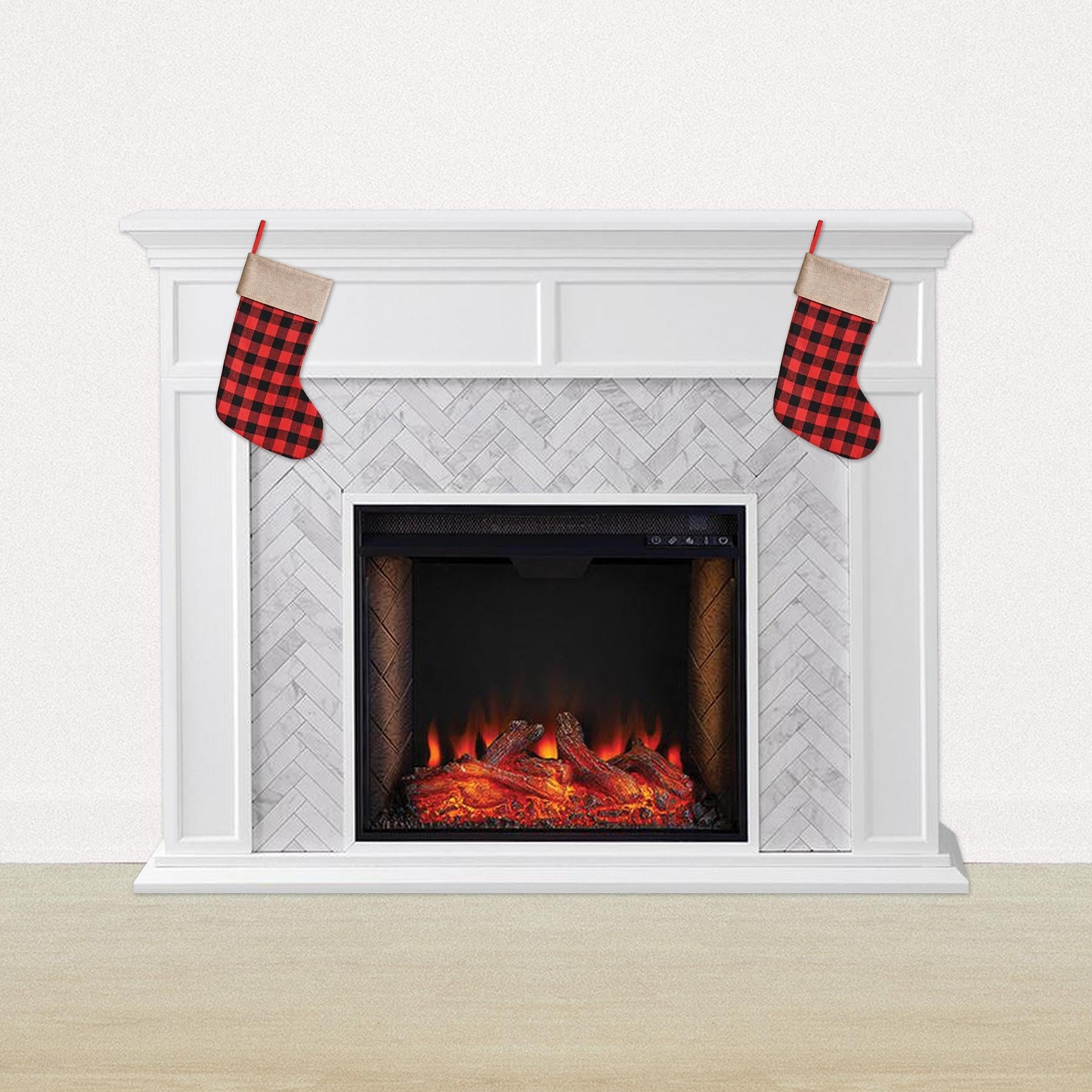 12 Pack Christmas Stockings - Red and Black Plaid Holiday Stockings for Fireplace Decor, Gift Giving & Festive Home Decor