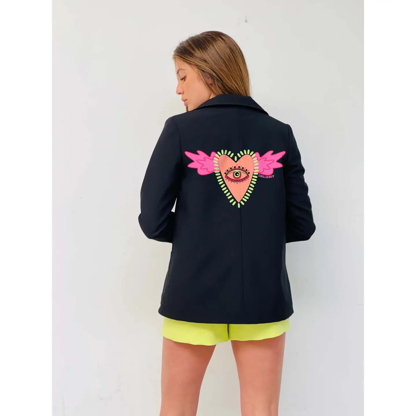 Black Blazer with Heart Wings Design - Classic Elegance & Artistic Touch for Women's Fashion, Office Wear, and Evening Parties