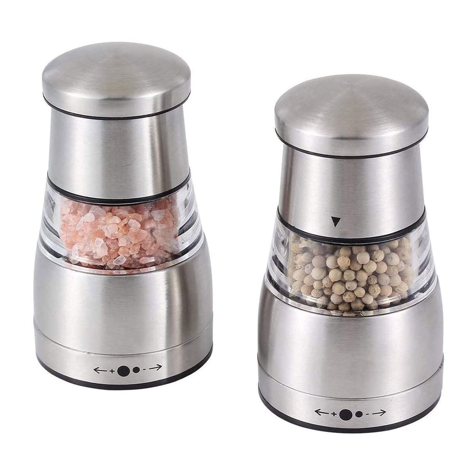 2Pcs Stainless Steel Manual Salt and Pepper Grinder Set - Adjustable Kitchen Spice Mill for Cooking, Seasoning & Tabletop Use - Perfect for Home, Restaurant, and Outdoor Dining