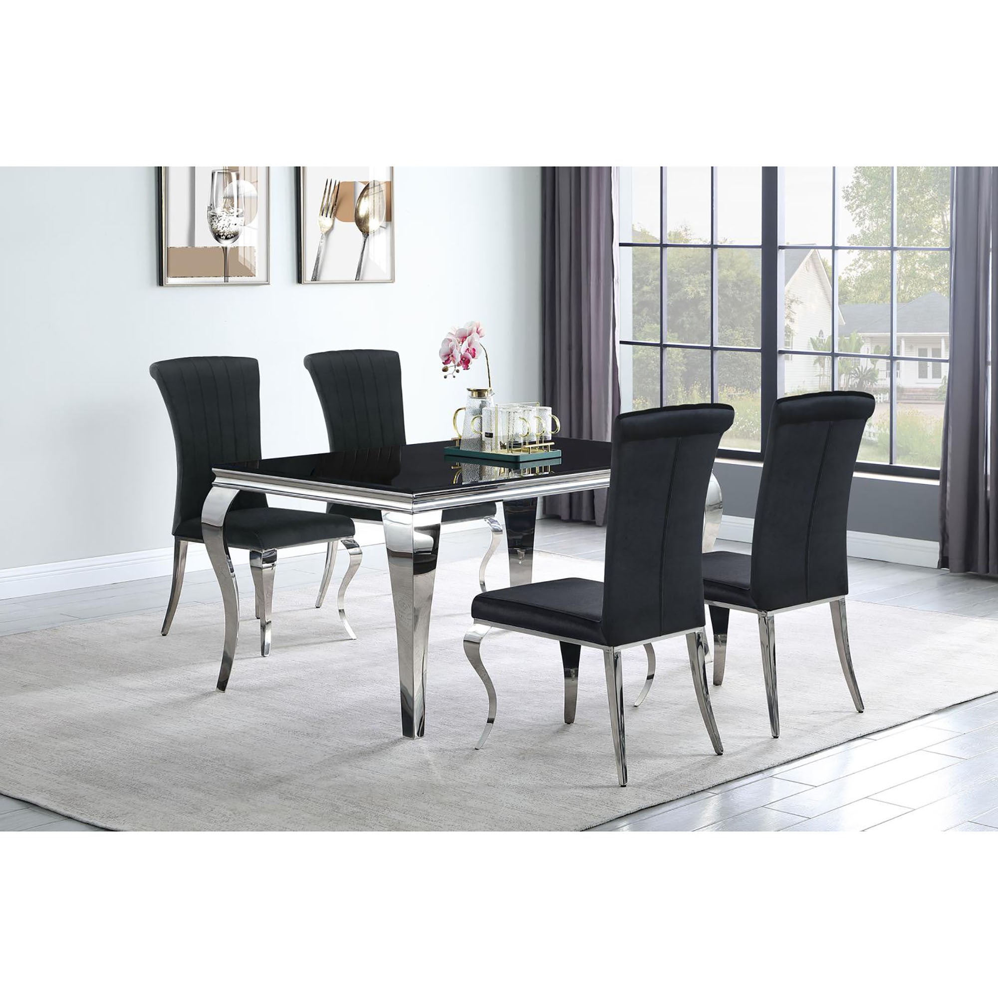 Modern Black Upholstered Dining Side Chairs Set of 4 - Comfortable Fabric Kitchen Chairs with Wooden Legs - Perfect for Dining Room, Kitchen, Office or Small Space Decor