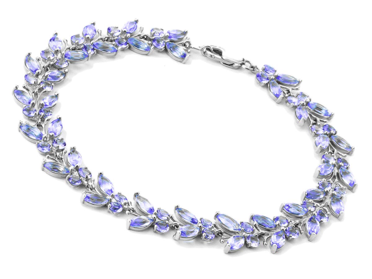 14K Solid White Gold Butterfly Bracelet with 7.8 CTW Tanzanite & Galaxy Gold GG - Elegant Jewelry for Weddings, Anniversaries & Special Occasions