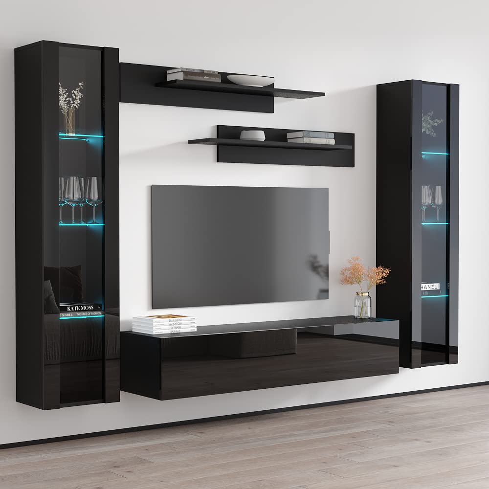 Modern Floating TV Stand with Storage & LED Lights - Wall-Mounted Entertainment Center Console for Bedroom & Living Room - 30