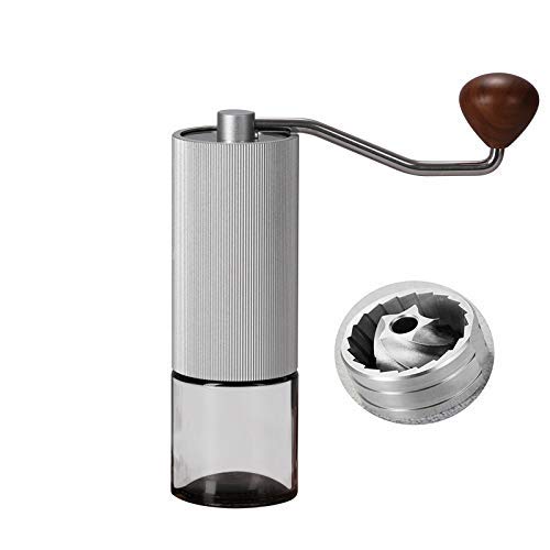 Premium Manual Coffee Grinder with CNC Stainless Steel Conical Burr - Adjustable Coarseness, Double Bearing System for French Press, Espresso & Pour Over - Perfect Coffee Gift for Home, Office & Travel (Silver) - BULEA