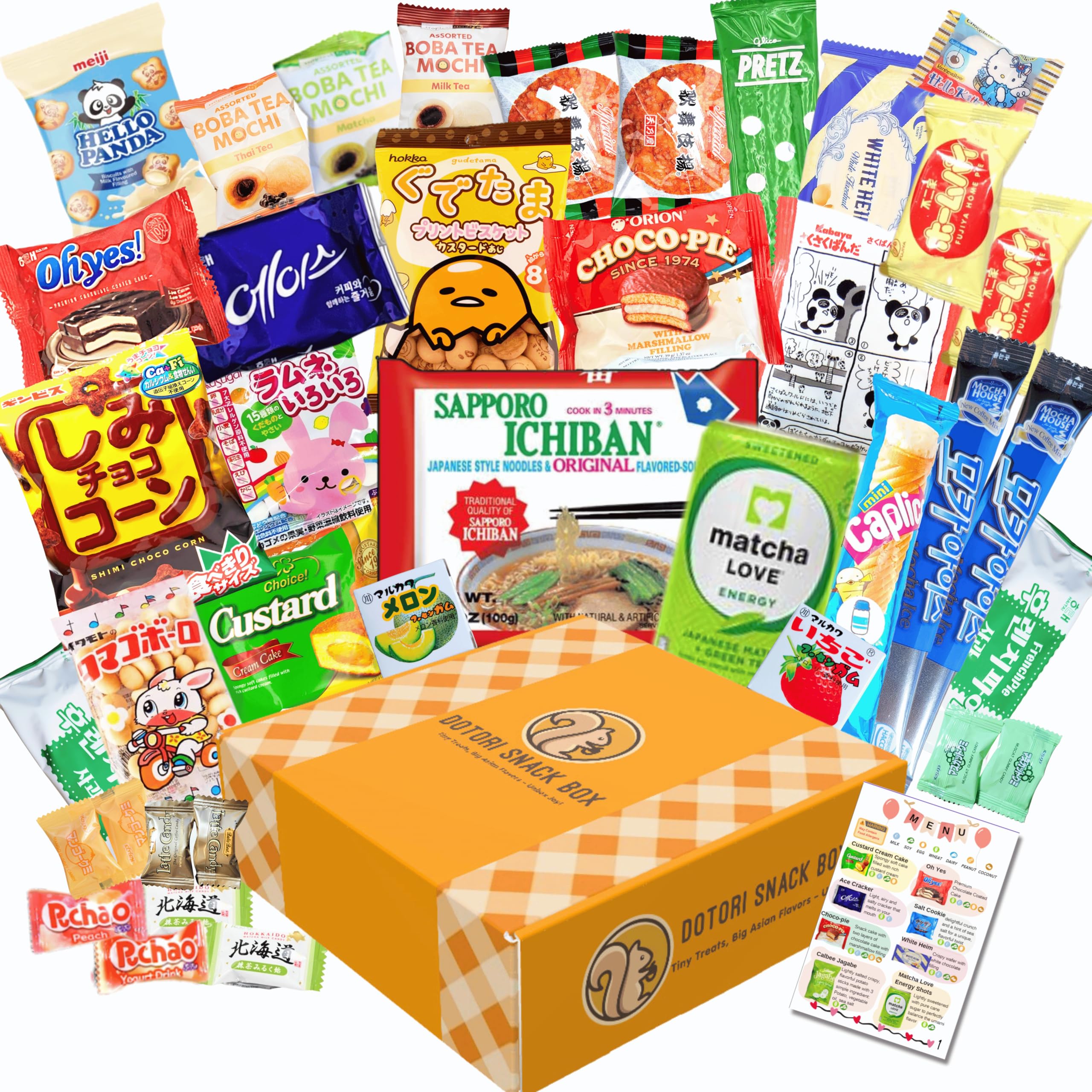 DOTORI Korean & Japanese Snack Box - 40 Count Asian Candy, Sweet & Savory Exotic Snacks Mystery Gift Box | Perfect for Friends, Family, Coworkers | Care Package for Birthdays, Holidays & Office Treats