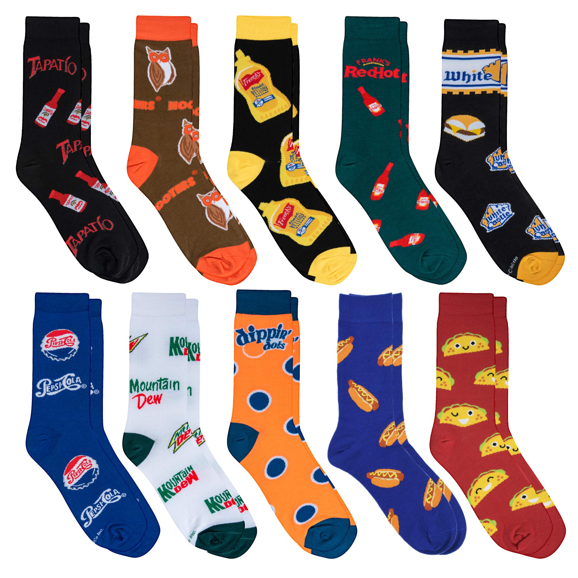 Unisex Novelty Crazy Fun Socks - 10 Pack Fast Food Themed Crew Socks for Men & Women | Perfect for Costume Parties, Gifts, and Everyday Wear