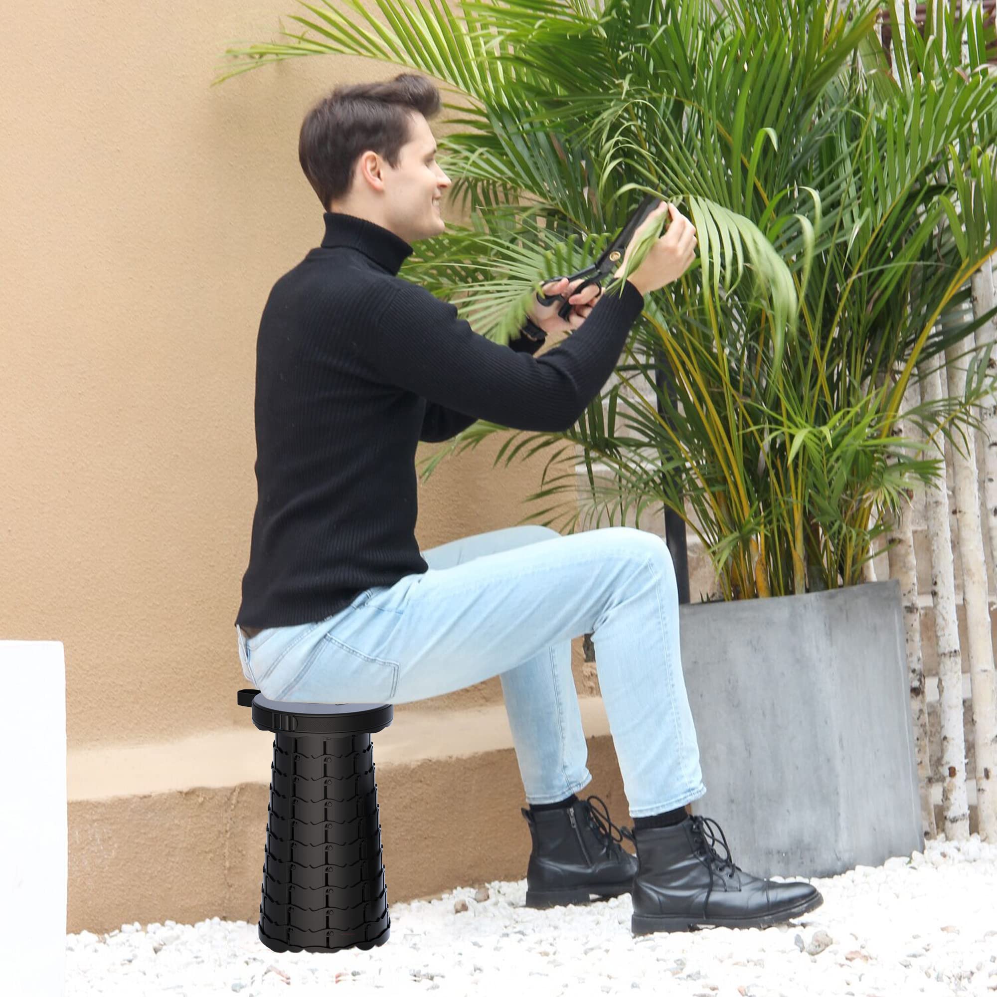 ALEVMOOM Collapsible Stool with Cushion - Portable, Telescoping & Sturdy Folding Camping Stool - Adjustable Height for Outdoor, Hiking, BBQ, Picnics, Beach, Fishing & Backyard Relaxation