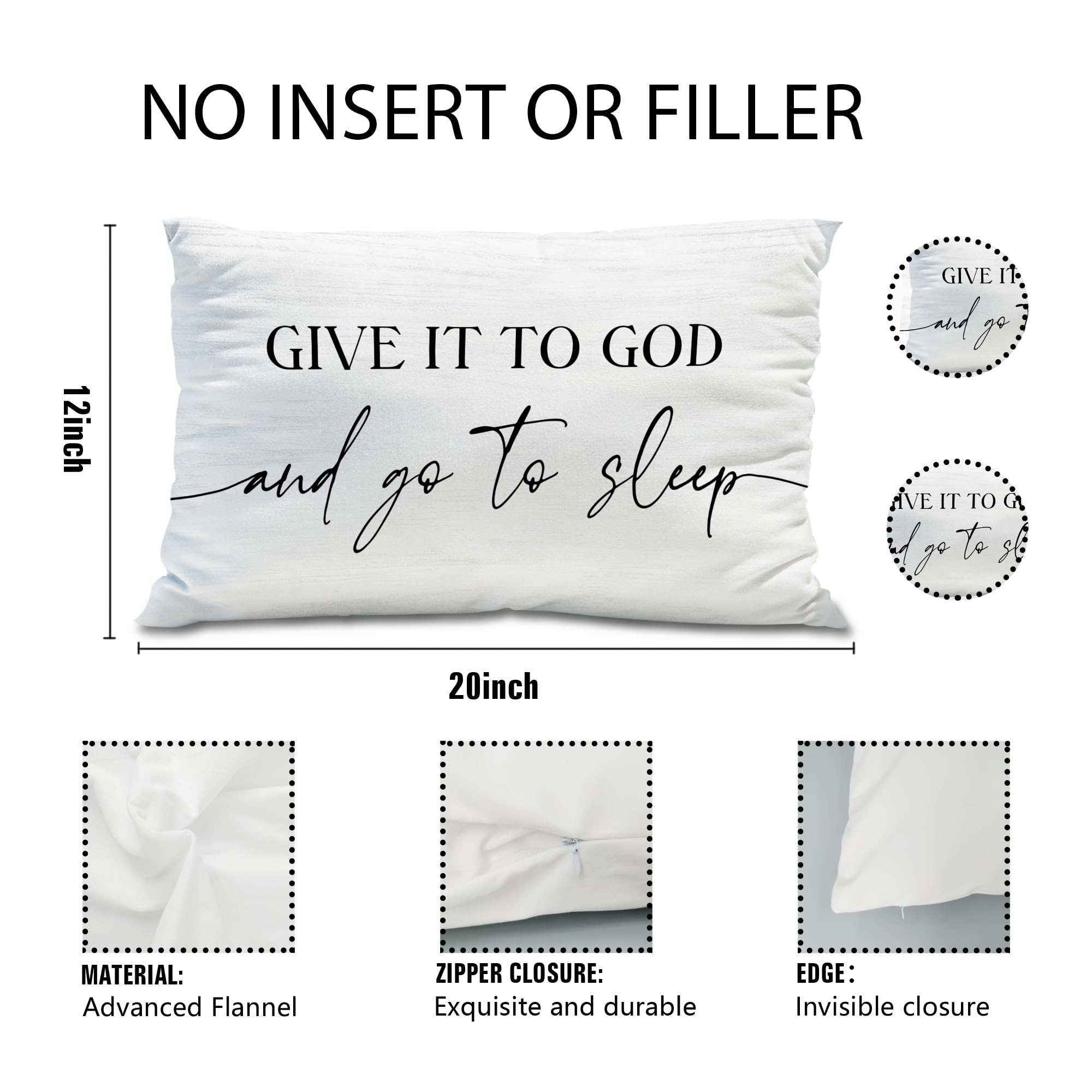 Knibeo 'Give It to God and Go to Sleep' Decorative Pillow Cover 12x20 Inches - Soft White Throw Pillow Case for Bed, Sofa & Couch - Perfect for Bedroom, Living Room & Home Decor